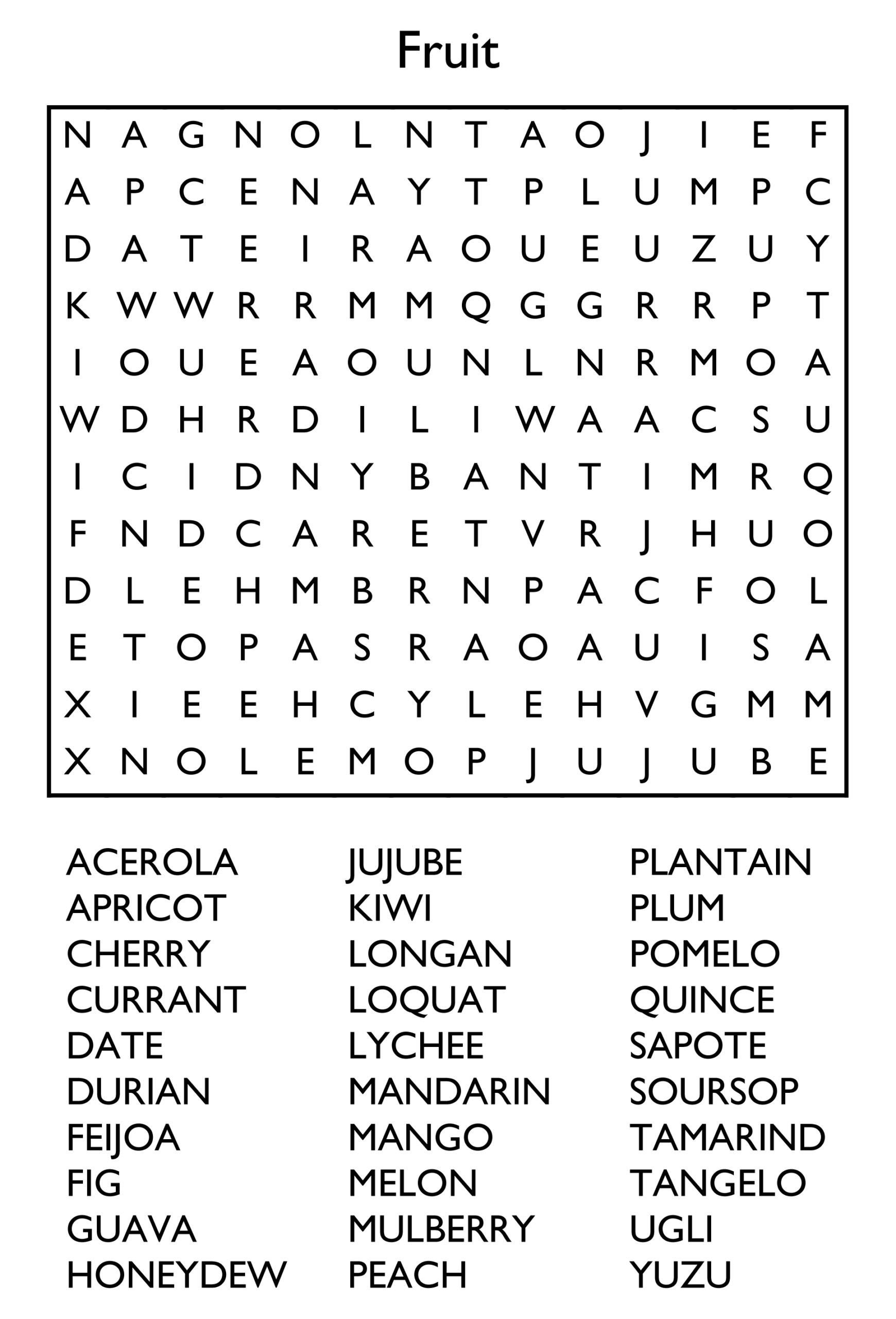 Word Search Printable Crossword Puzzle
