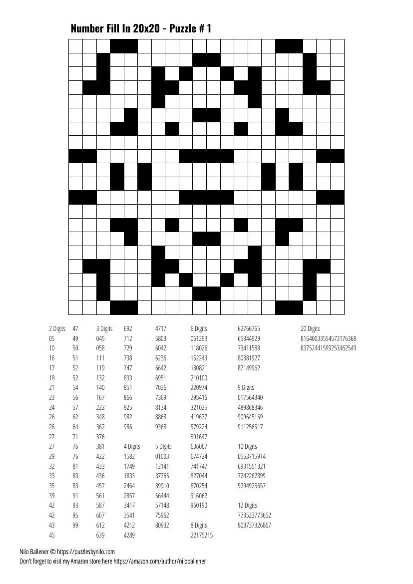 100 Number Fill In Puzzles Volume 10 PRINTABLE DOWNLOADABLE 