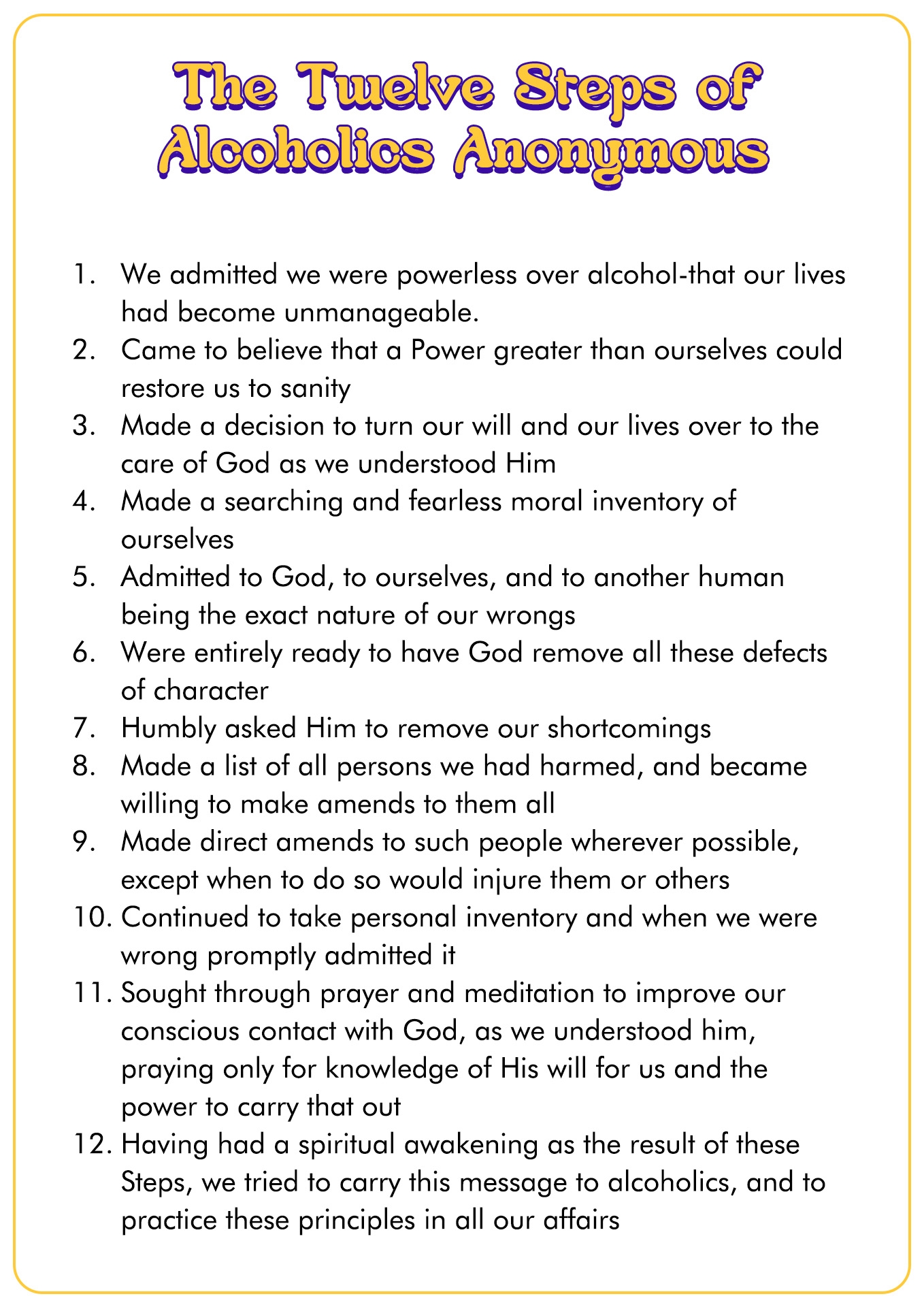 Aa 12 Steps Printable Pdf
