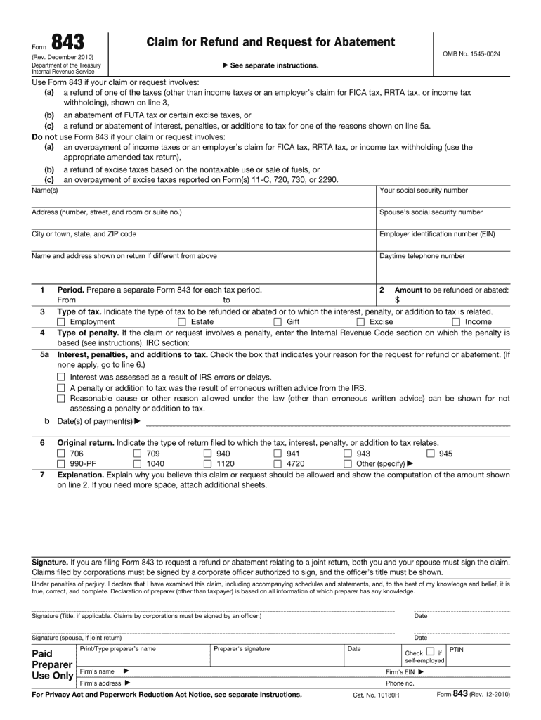 Irs Form 843 Printable