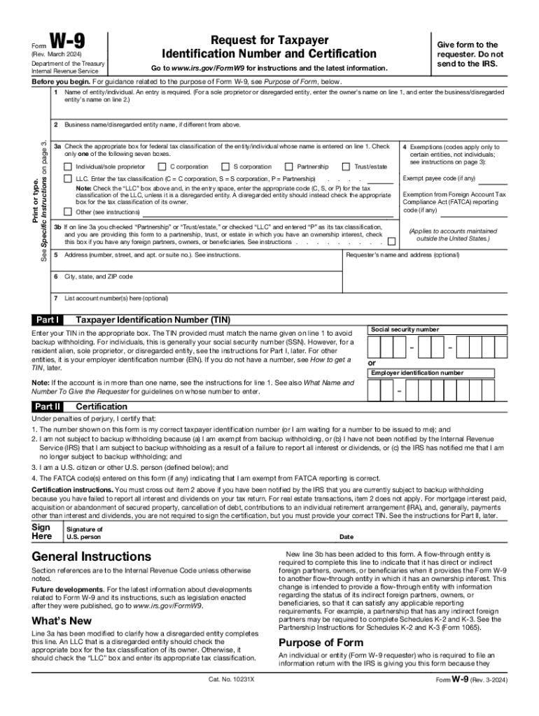 W9 Irs Form Fillable