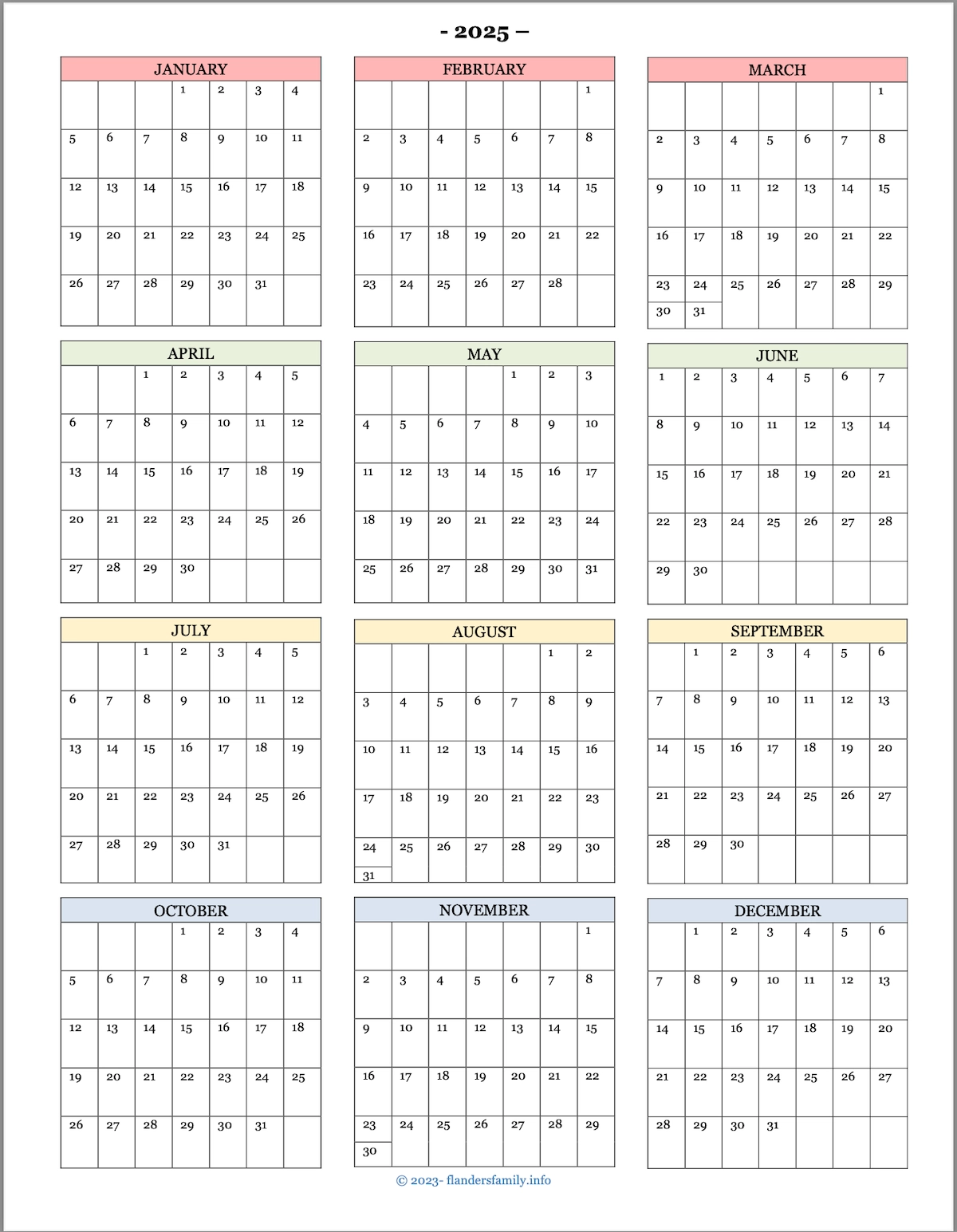 2025 Calendars Flanders Family Home Life