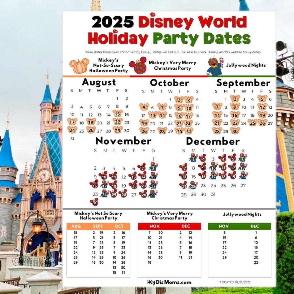 2025 Dates For Disney World Holiday Parties Free Printable 