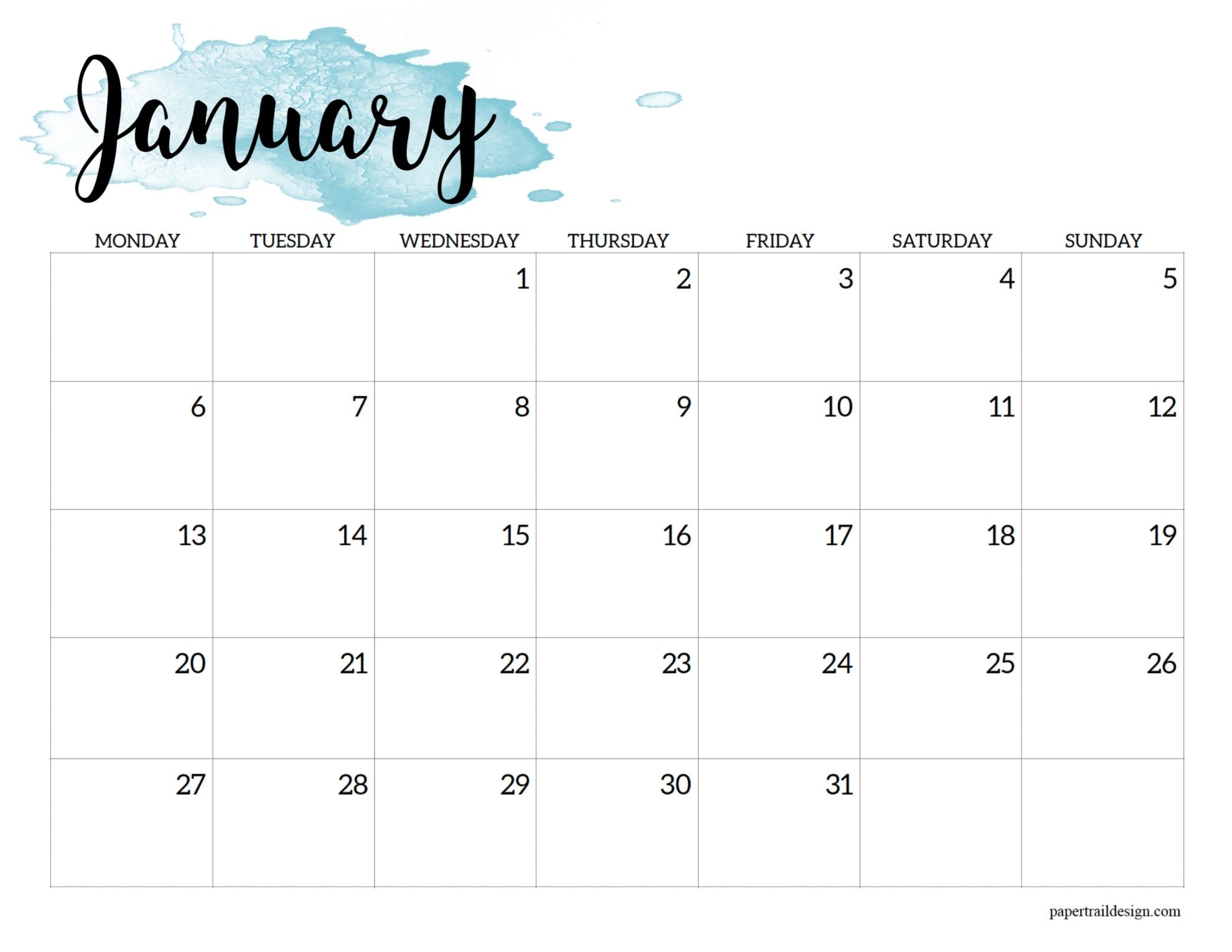 Printable Blank Calendar Monday Start