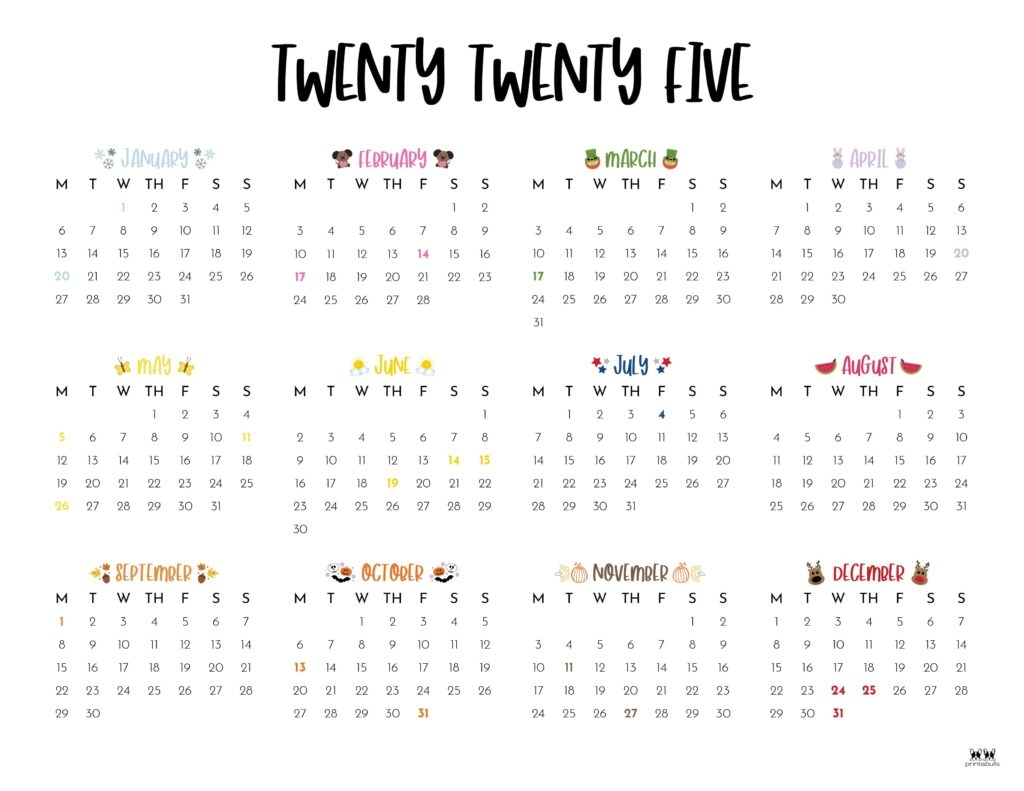 2025 Year At A Glance Calendar Printable Free