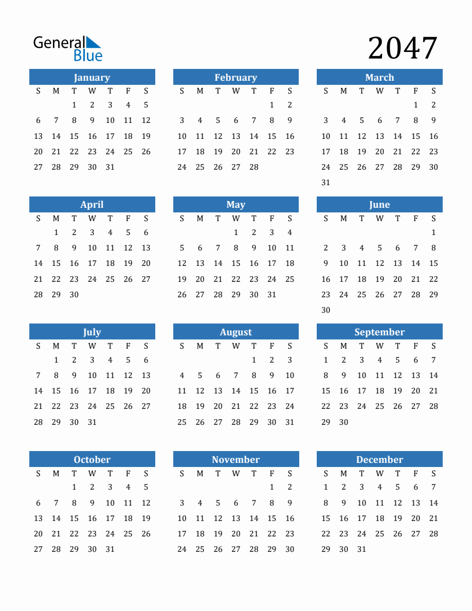 Printable Calendar December 2047