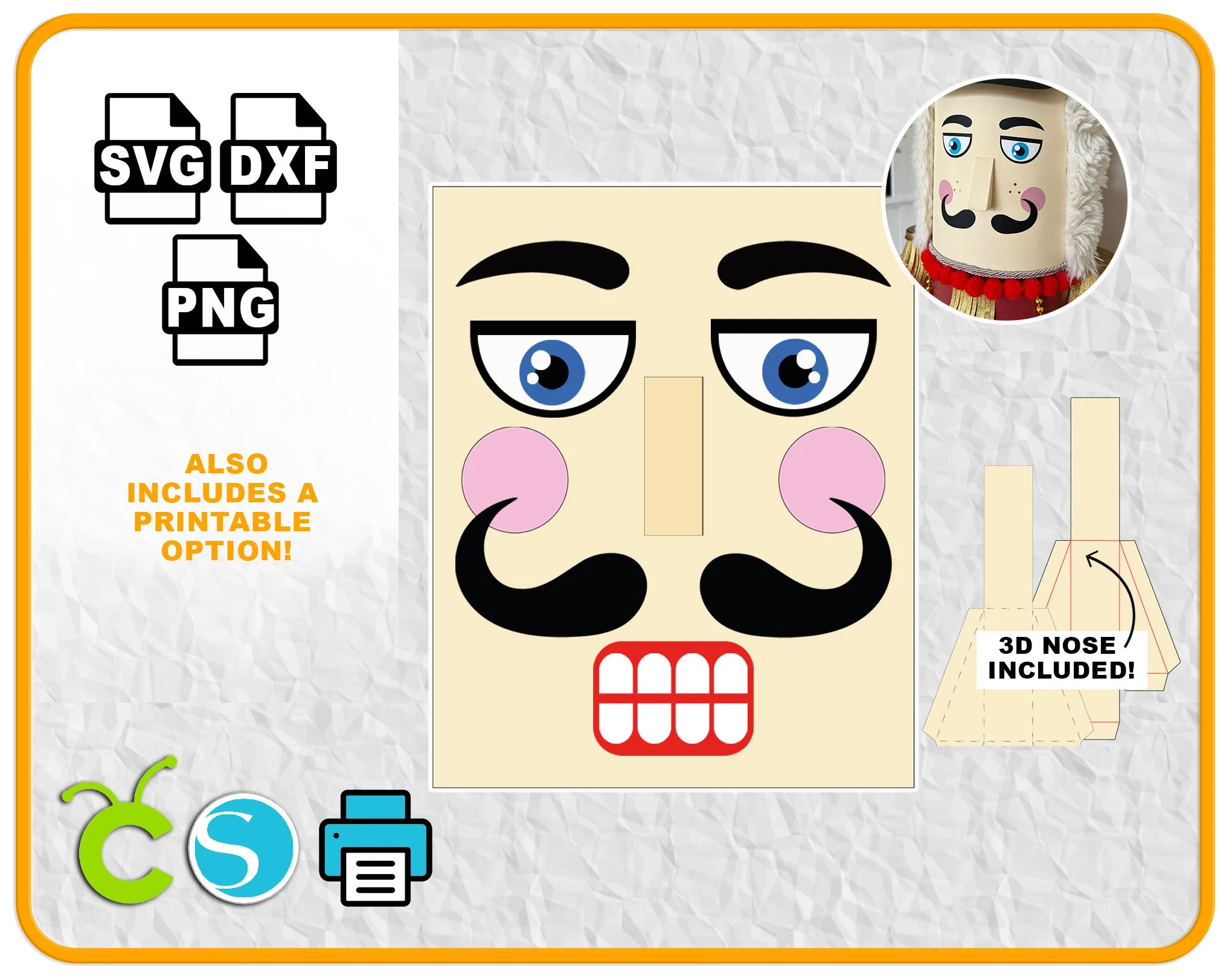 2D Nussknacker Gesicht Mit 3D Nase SVG Nussknacker Gesicht SVG 