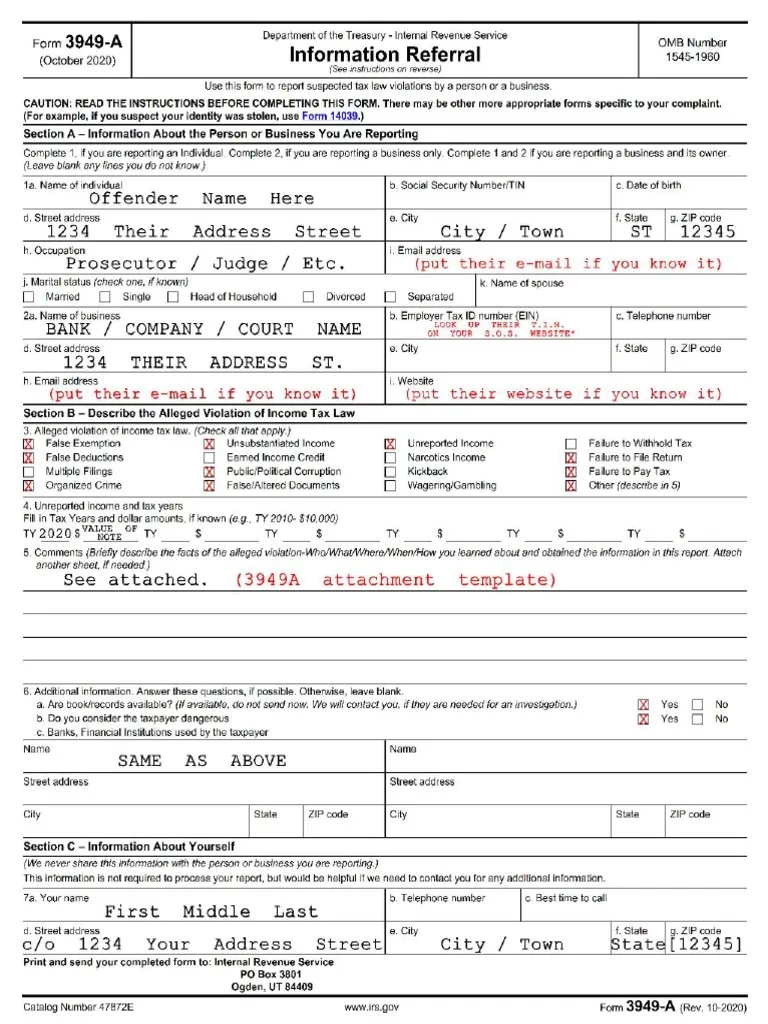 Irs Whistleblower Form 3949 A