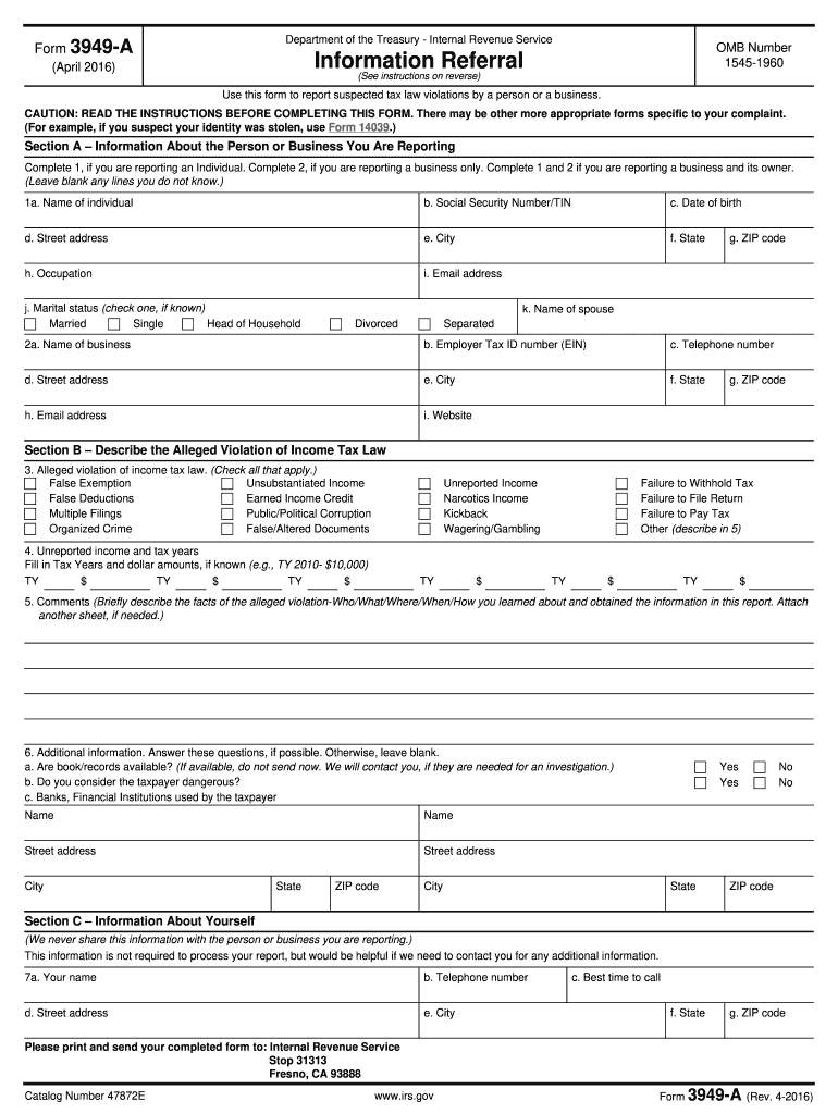 Irs Form 3949-A Online