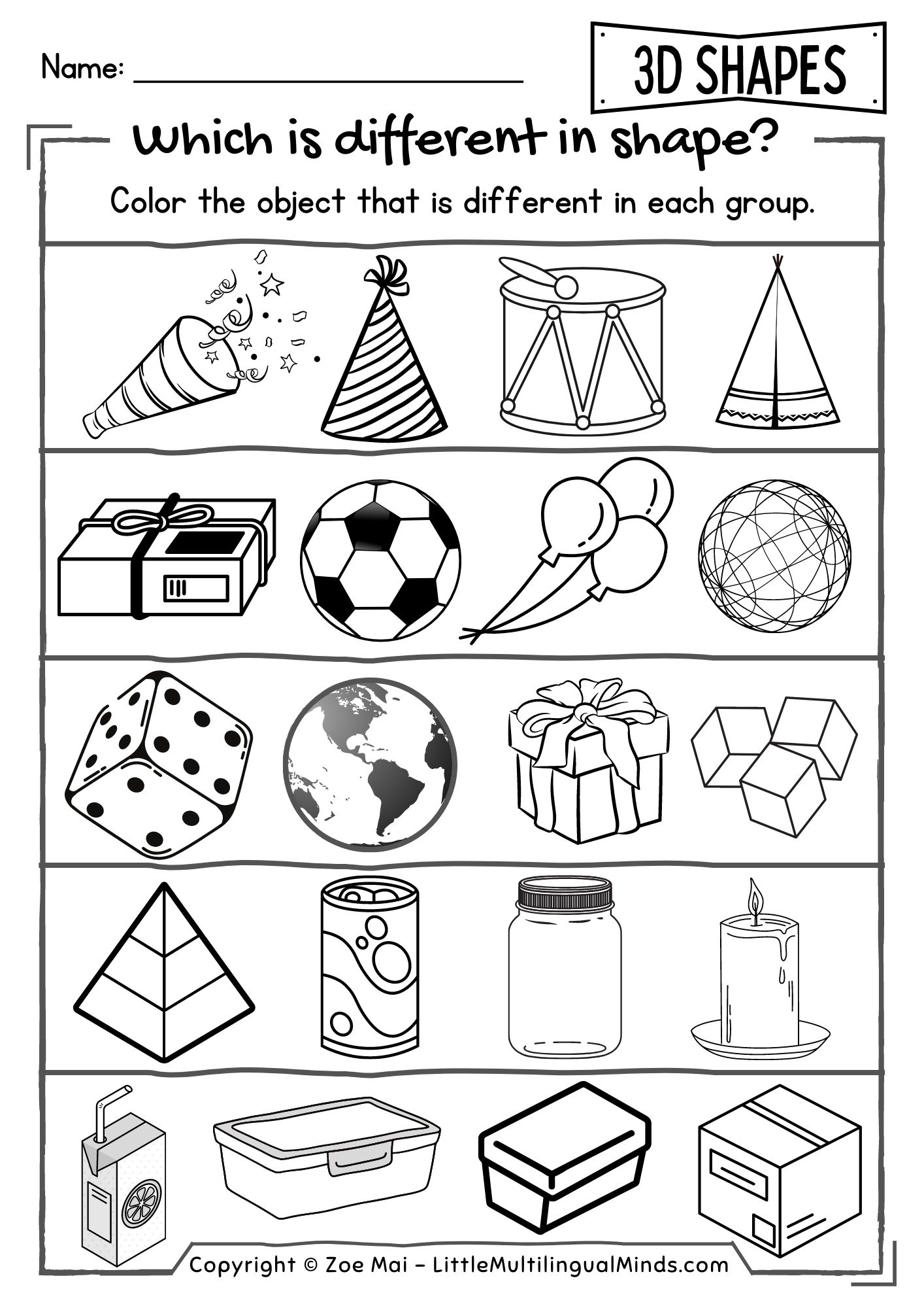 Preschool 3d Shapes Worksheets Printable Free