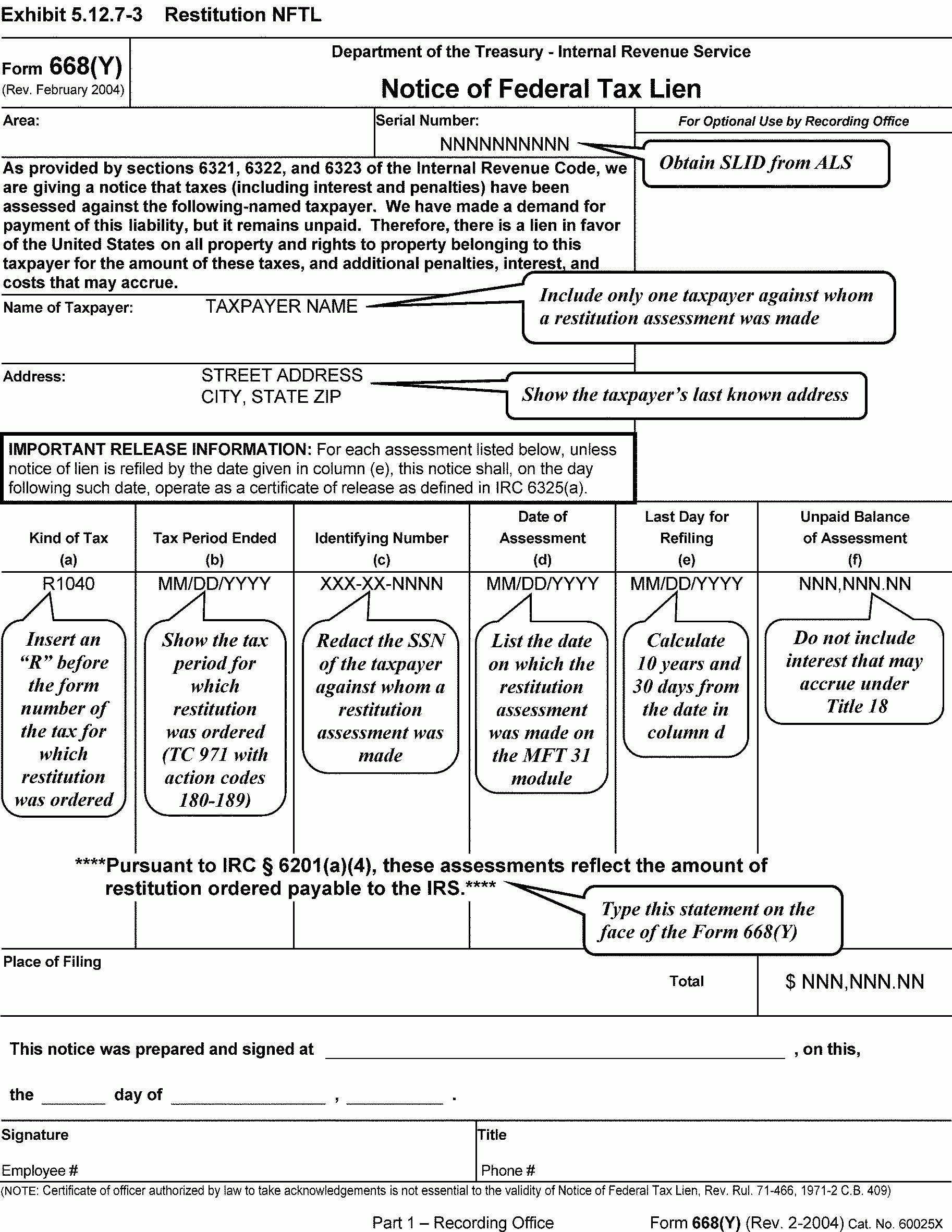 5 12 7 Notice Of Lien Preparation And Filing Internal Revenue 