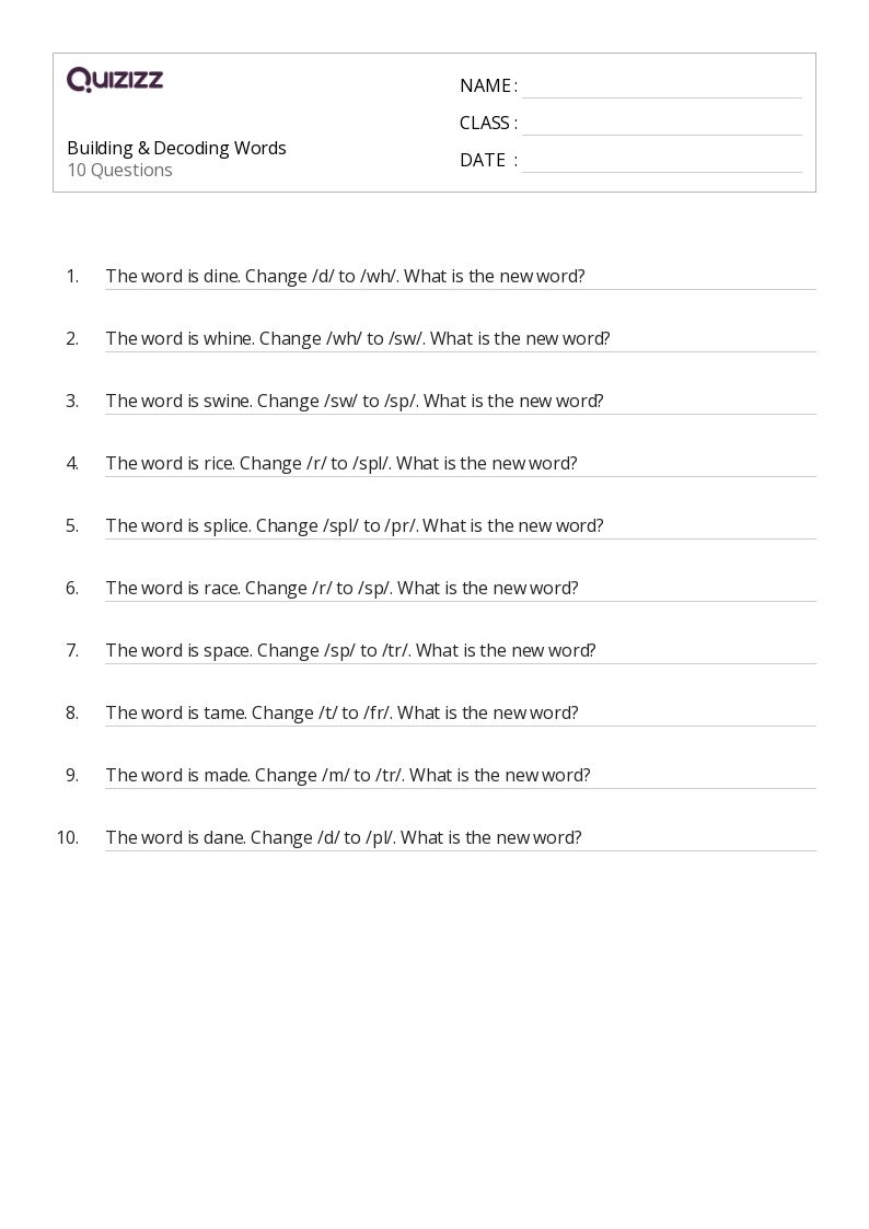 50 Decoding Words Worksheets For 3rd Grade On Quizizz Free 