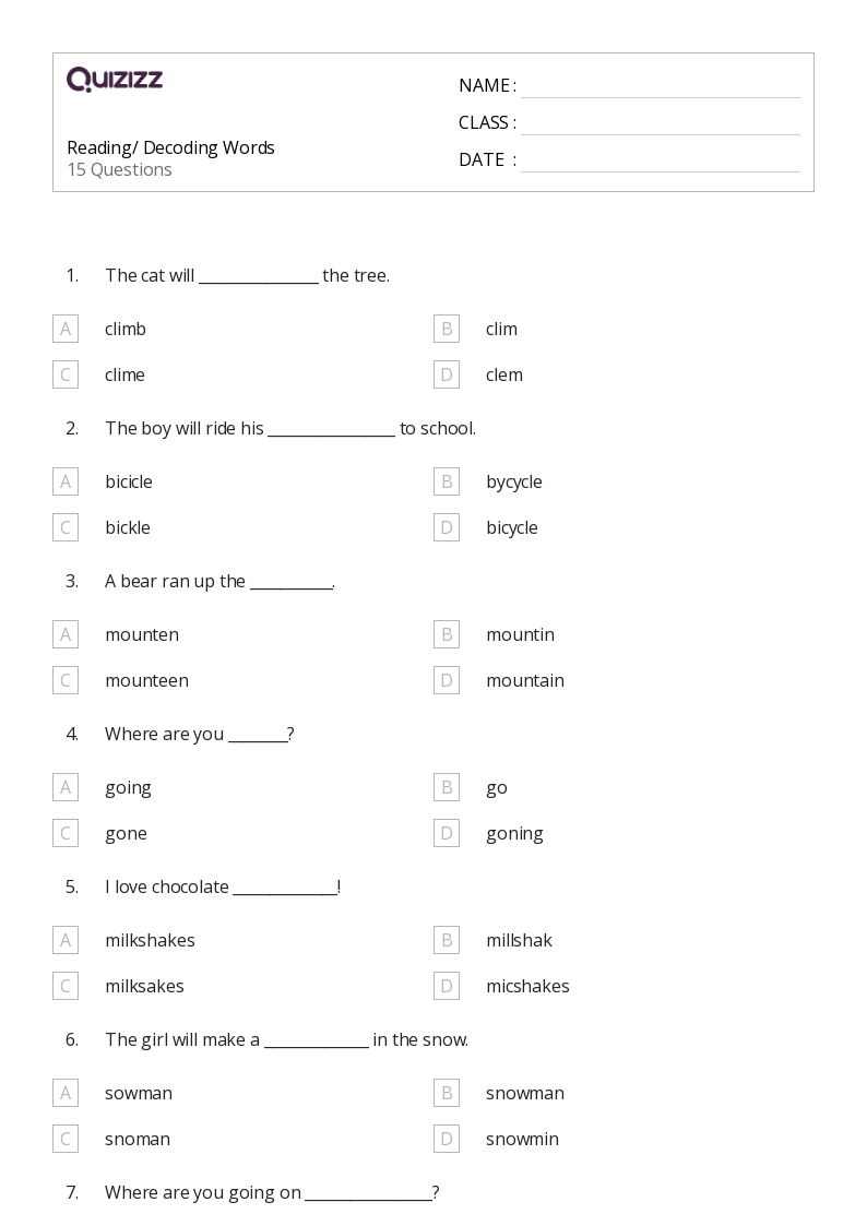 Free Printable Word Decoding Worksheets