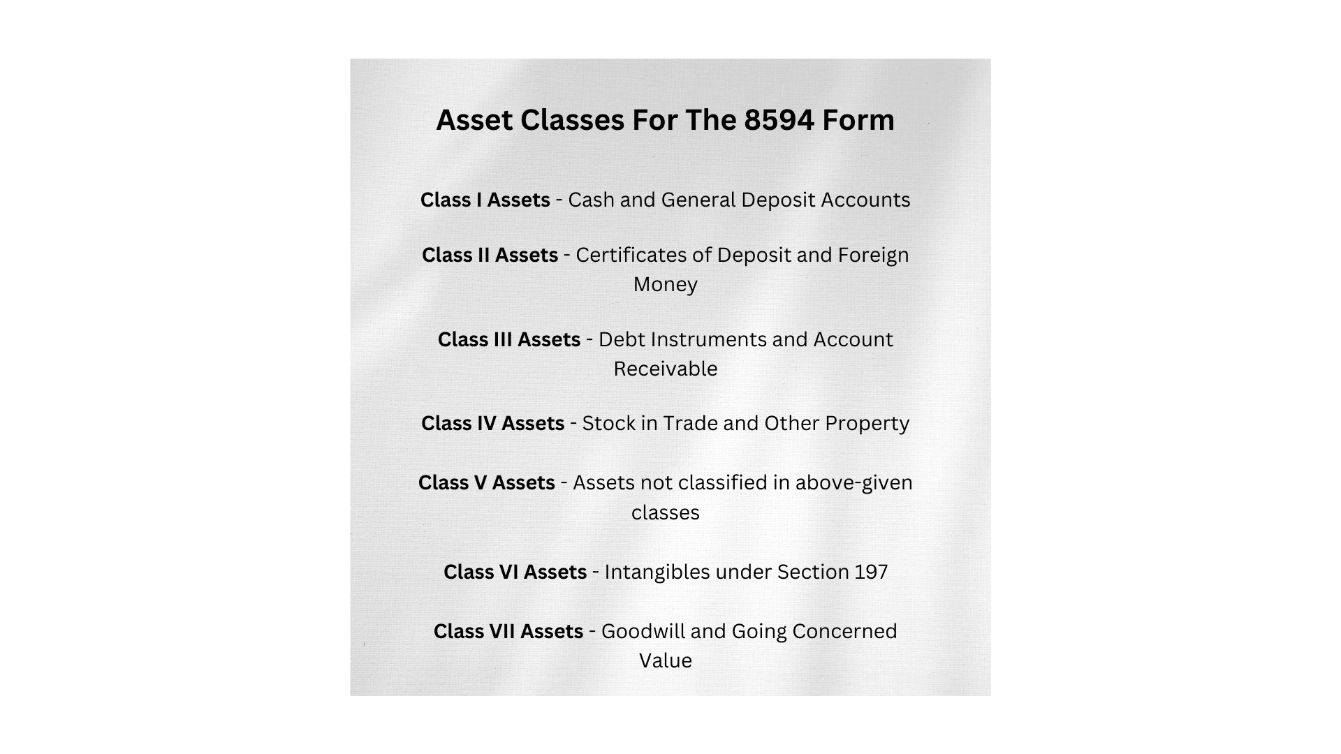 Form 8594 Classes Of Assets