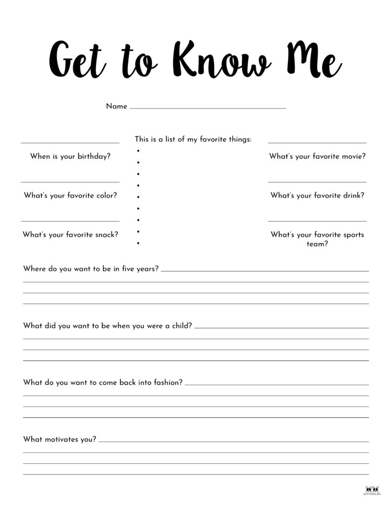 Get To Know You Printable