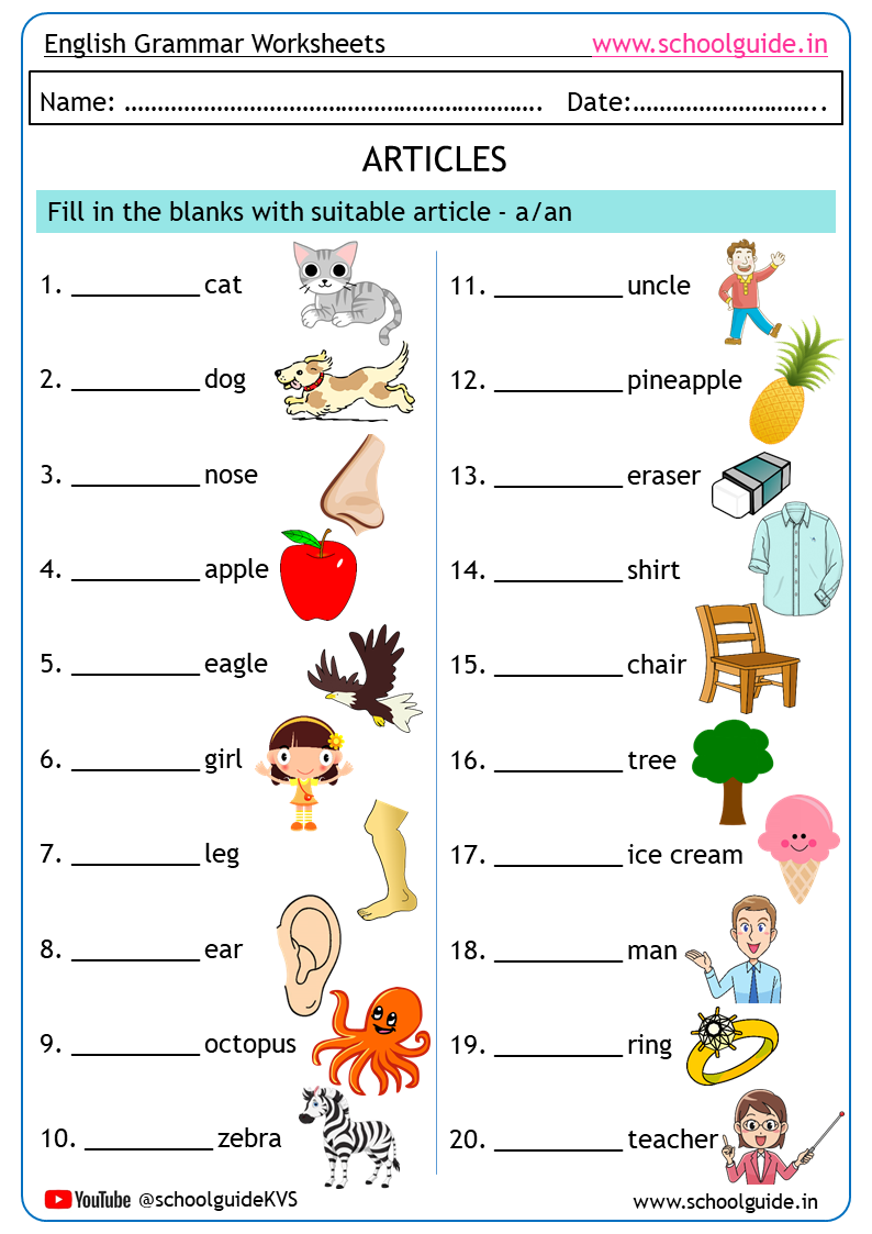 Articles Worksheets
