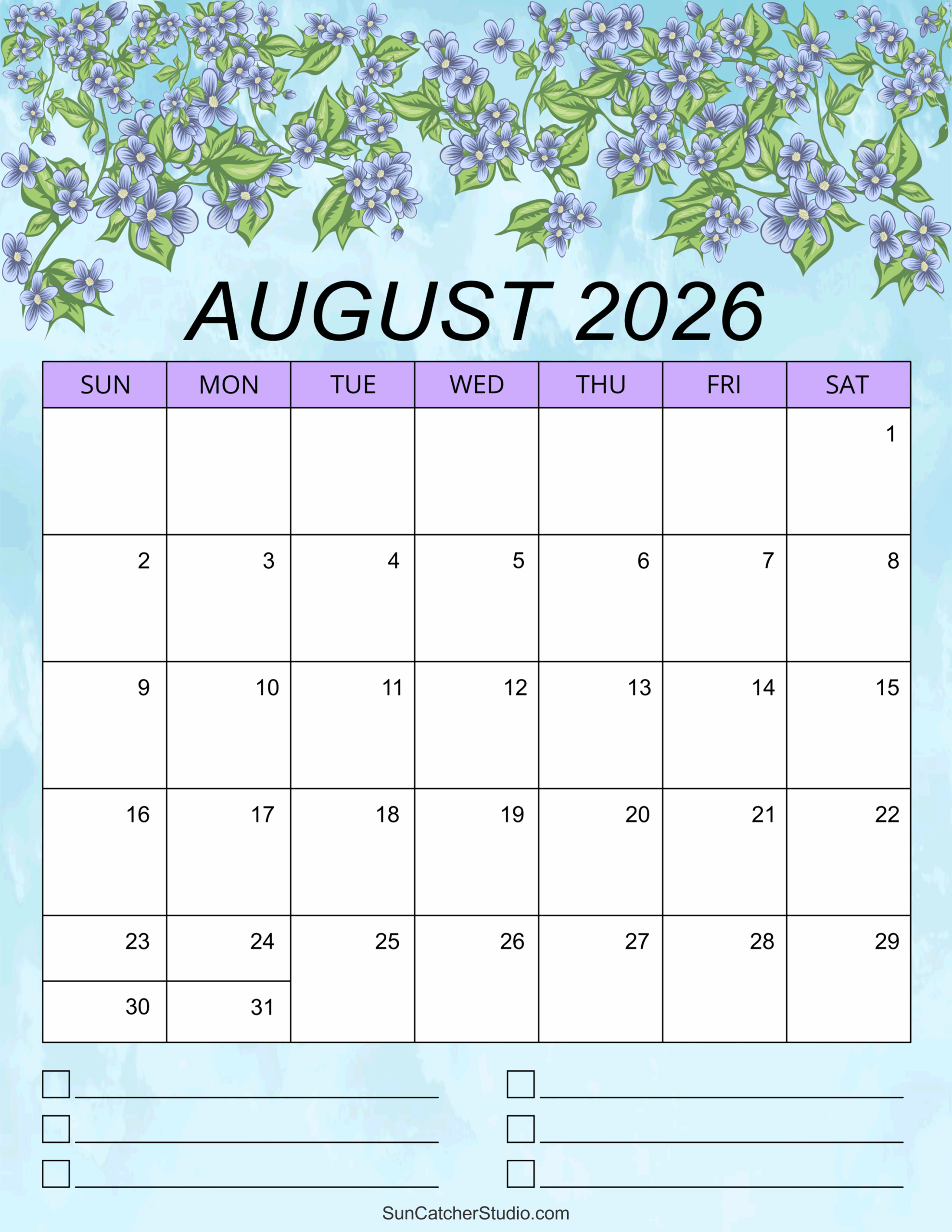 Blank Calendar August 2026-December 2026