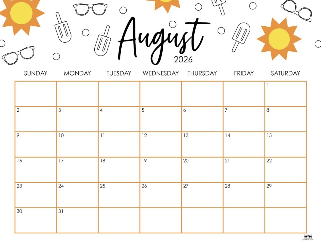 Blank Printable Calendar August 2026