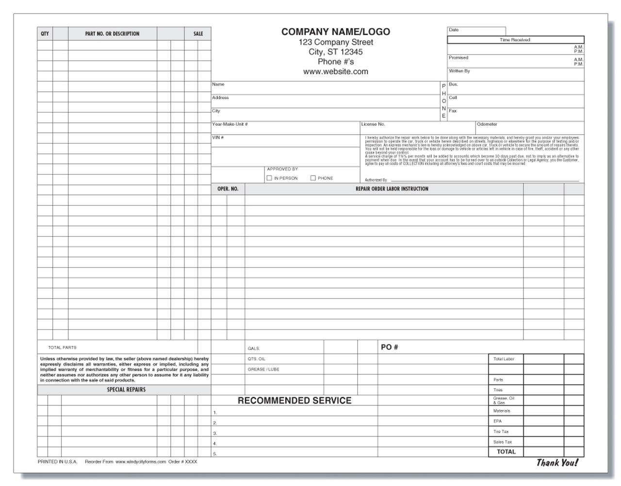 Auto Repair Order Form Automotive Repair Order Template Windy 