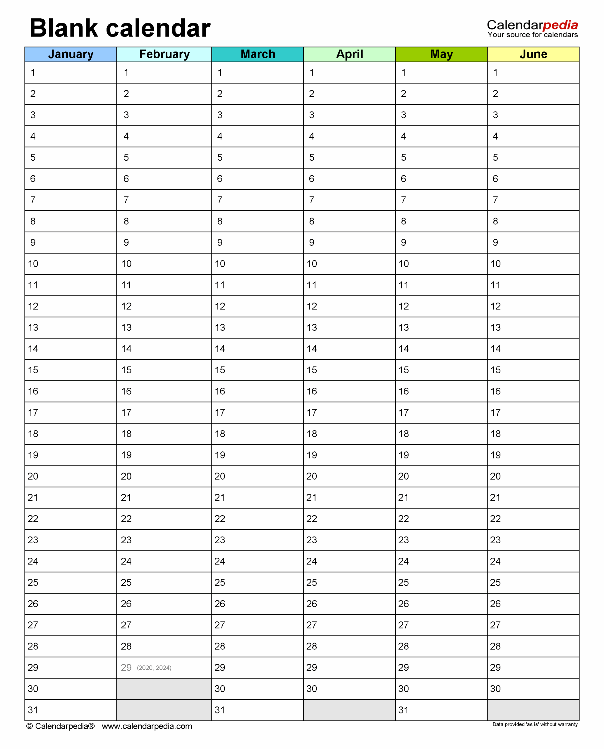 Blank Free Printable Yearly Calendar