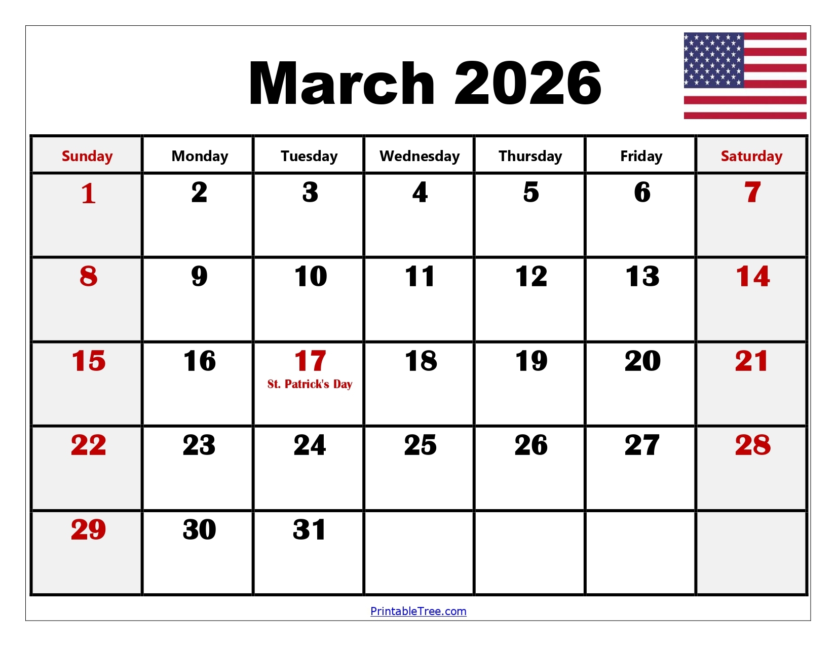 Blank Calendar March 2026 Pdf