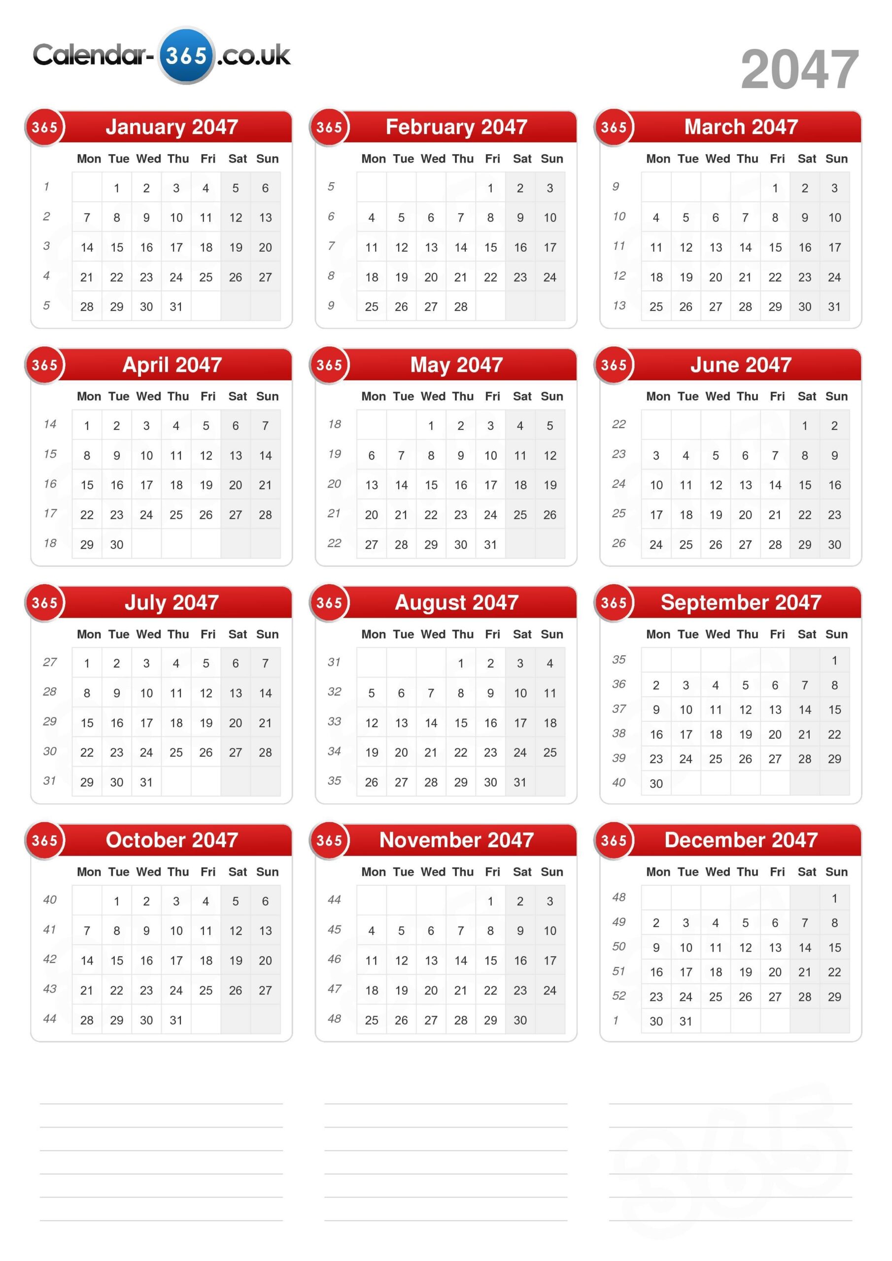 Printable Calendar December 2047