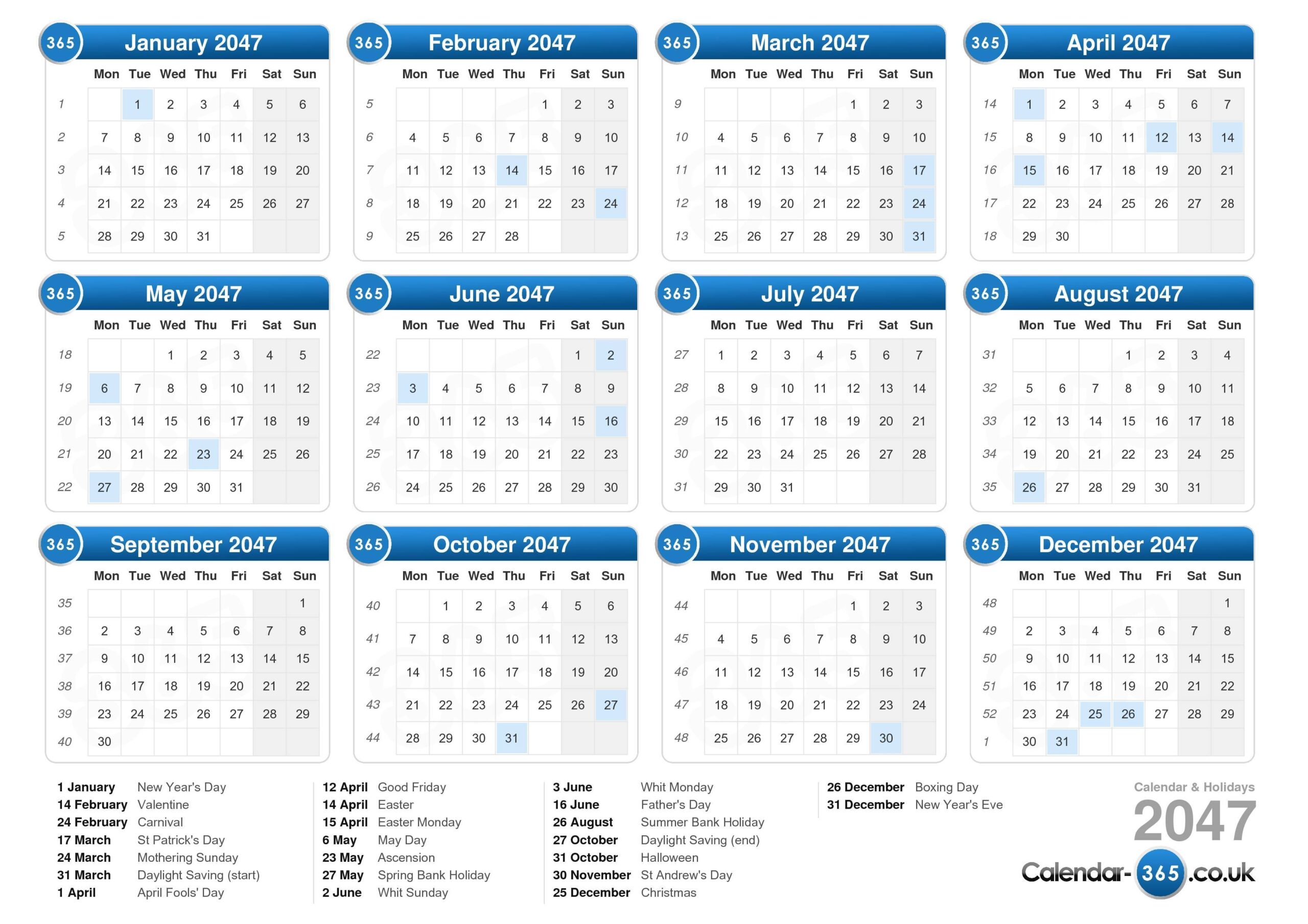 Calendar 2047
