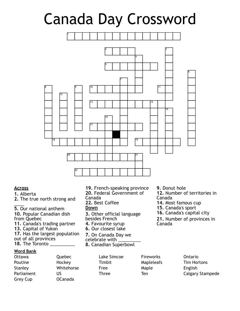 Canada Day Crossword WordMint