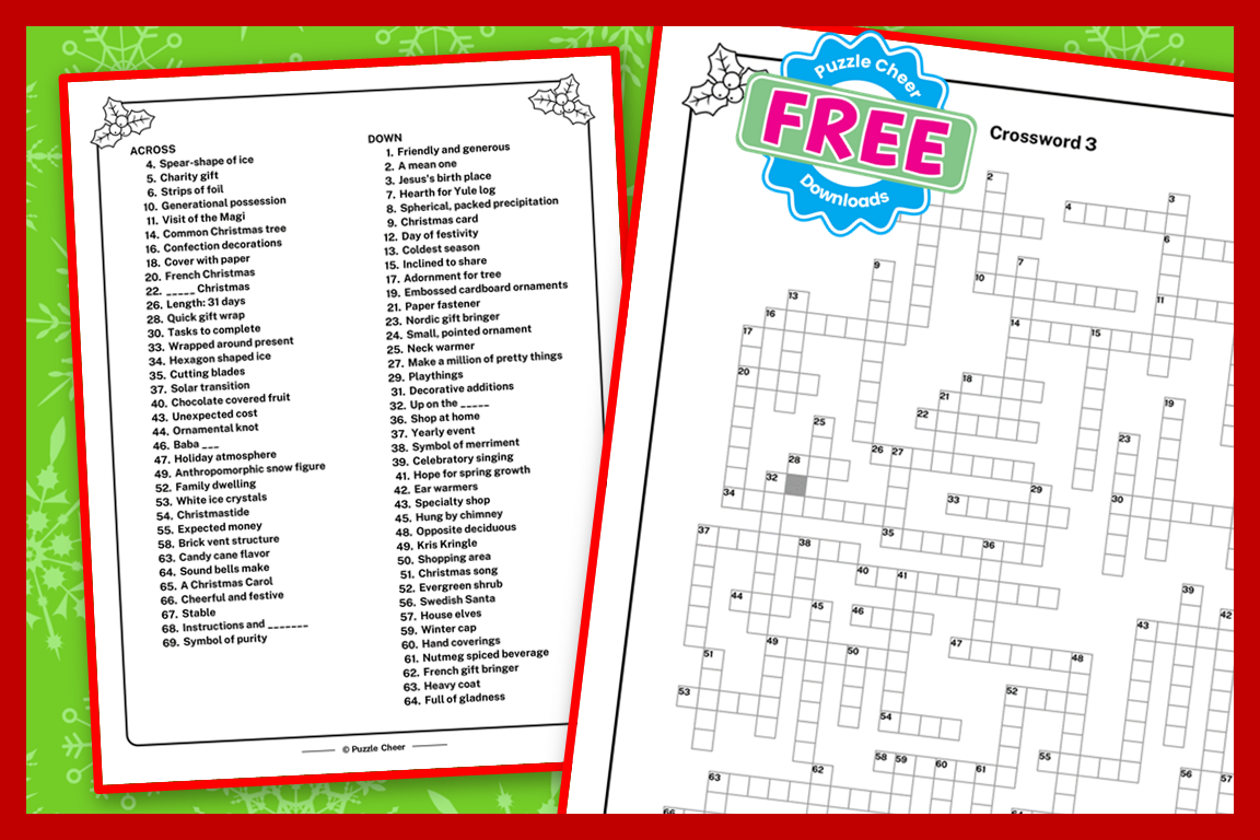 Christmas Crossword Puzzles Printable Free