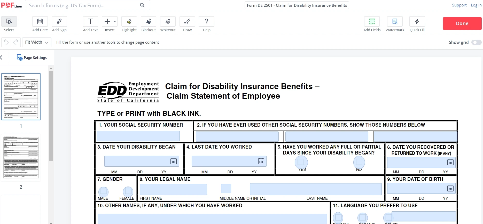 Form De 2501 Printable Version