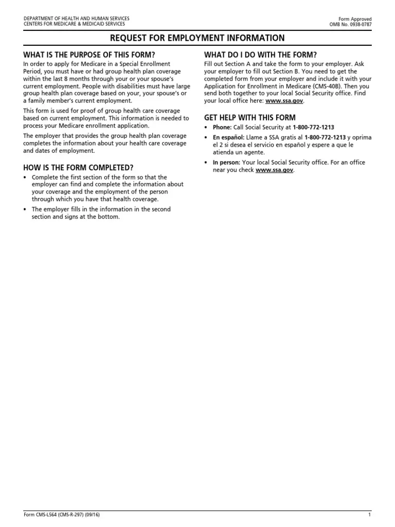 Medicare Part B Printable Form Cms-L564