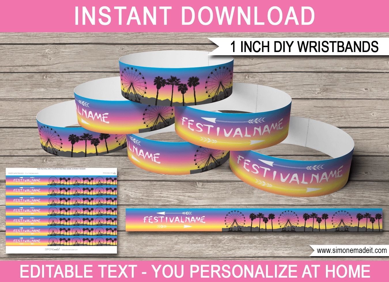 Coachella Party Printable Wristbands Printable Party Decorations
