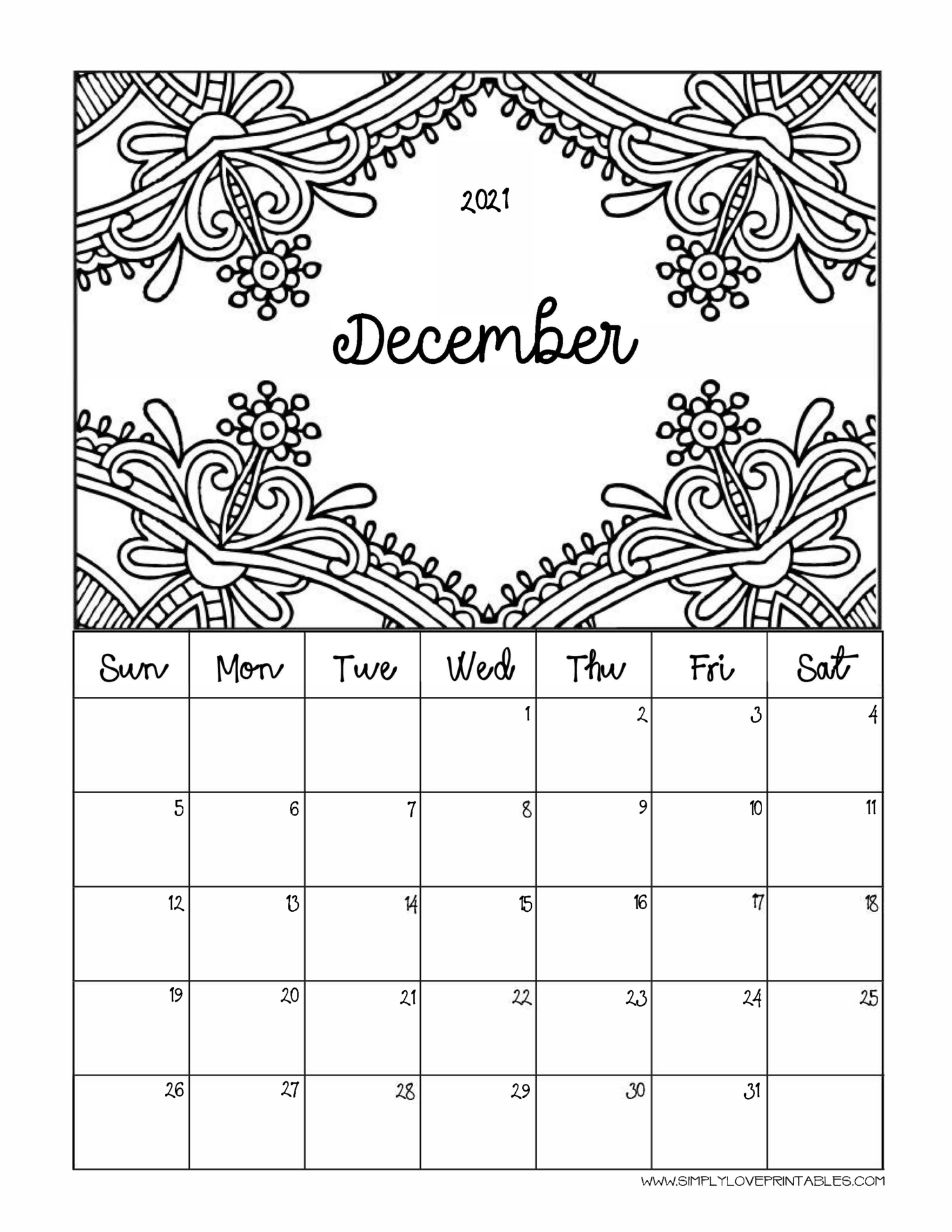 December Calendar Printable Coloring