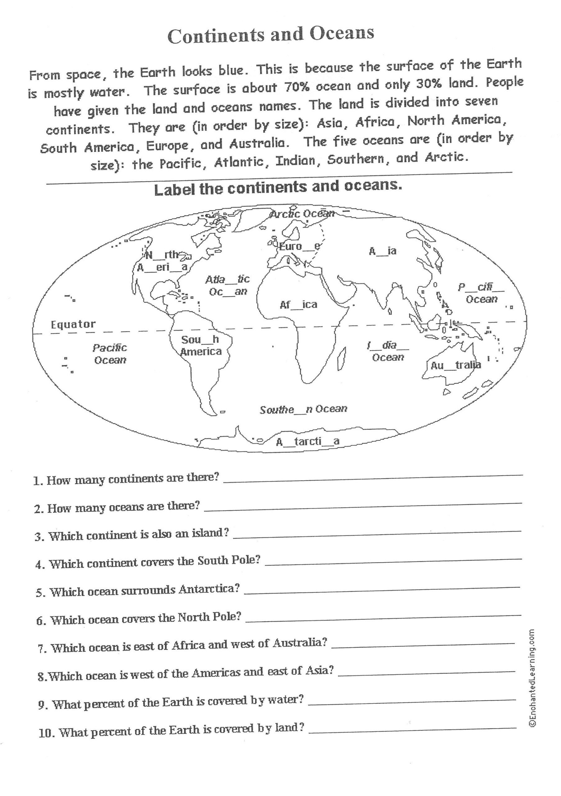 Continents And Oceans Worksheet Geography Worksheets Social 