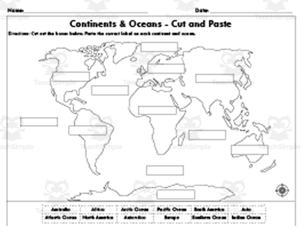 Printable Continents And Oceans Worksheets