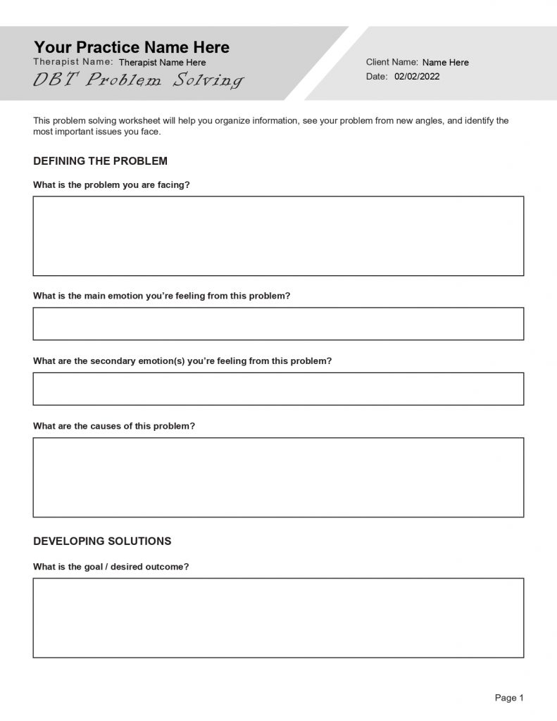 DBT Skills Worksheets Bundle Editable Fillable Printable PDFs 
