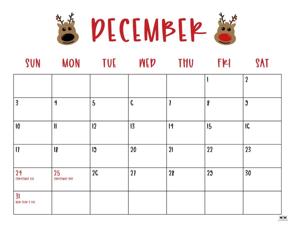 Free Printable Calendars For December