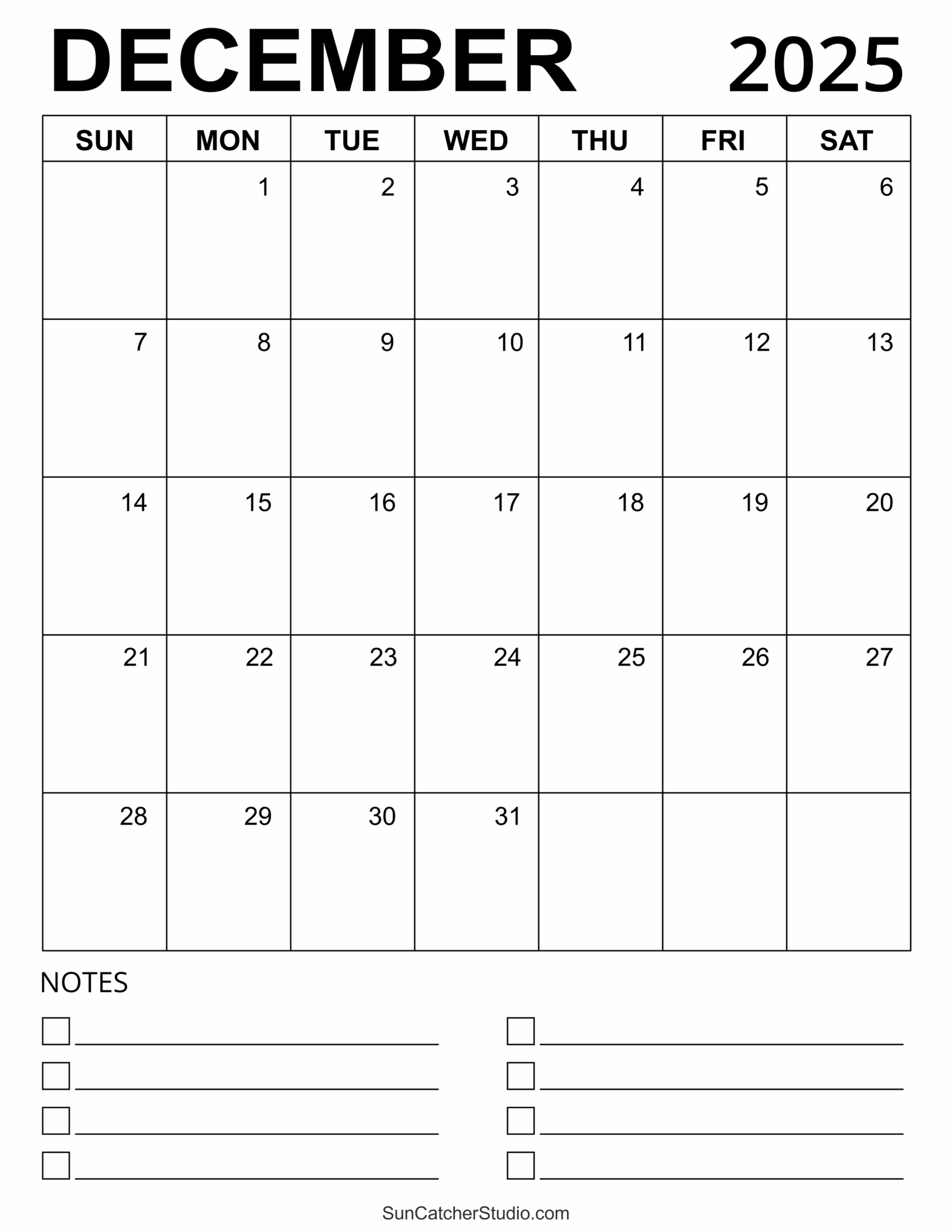 December Calendar Blank Printable