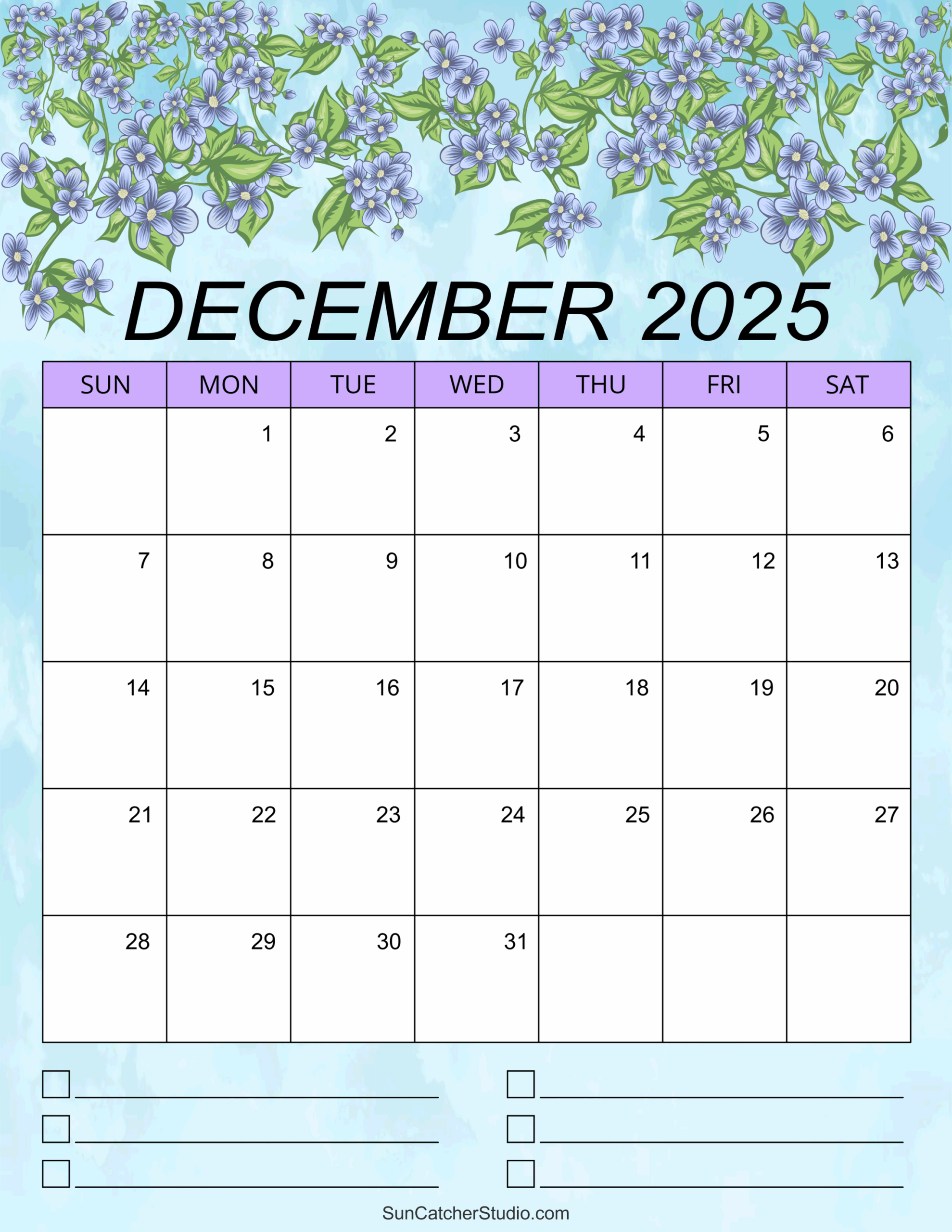 December 2025 Printable Calendar Portrait