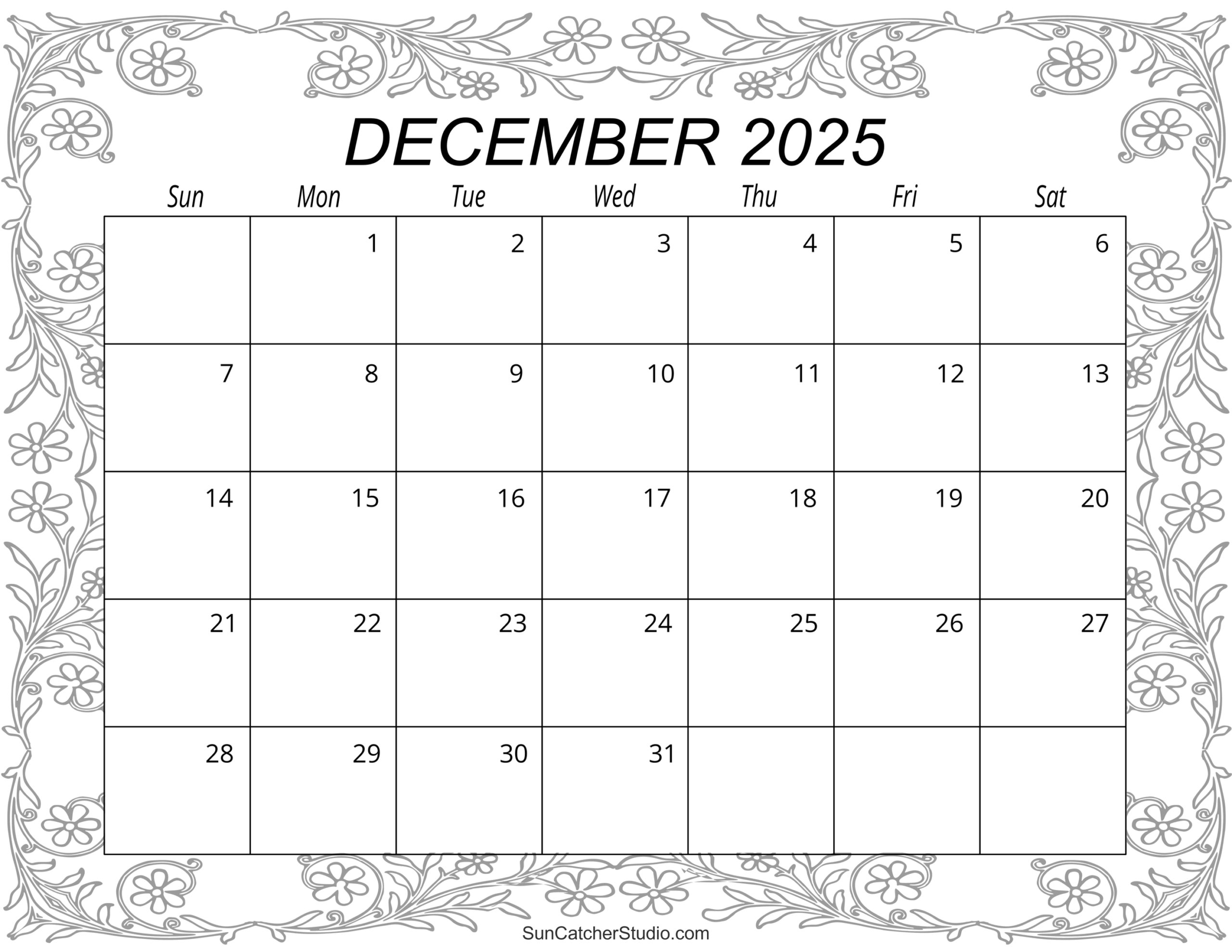 Calendar 2025 December Printable Pdf