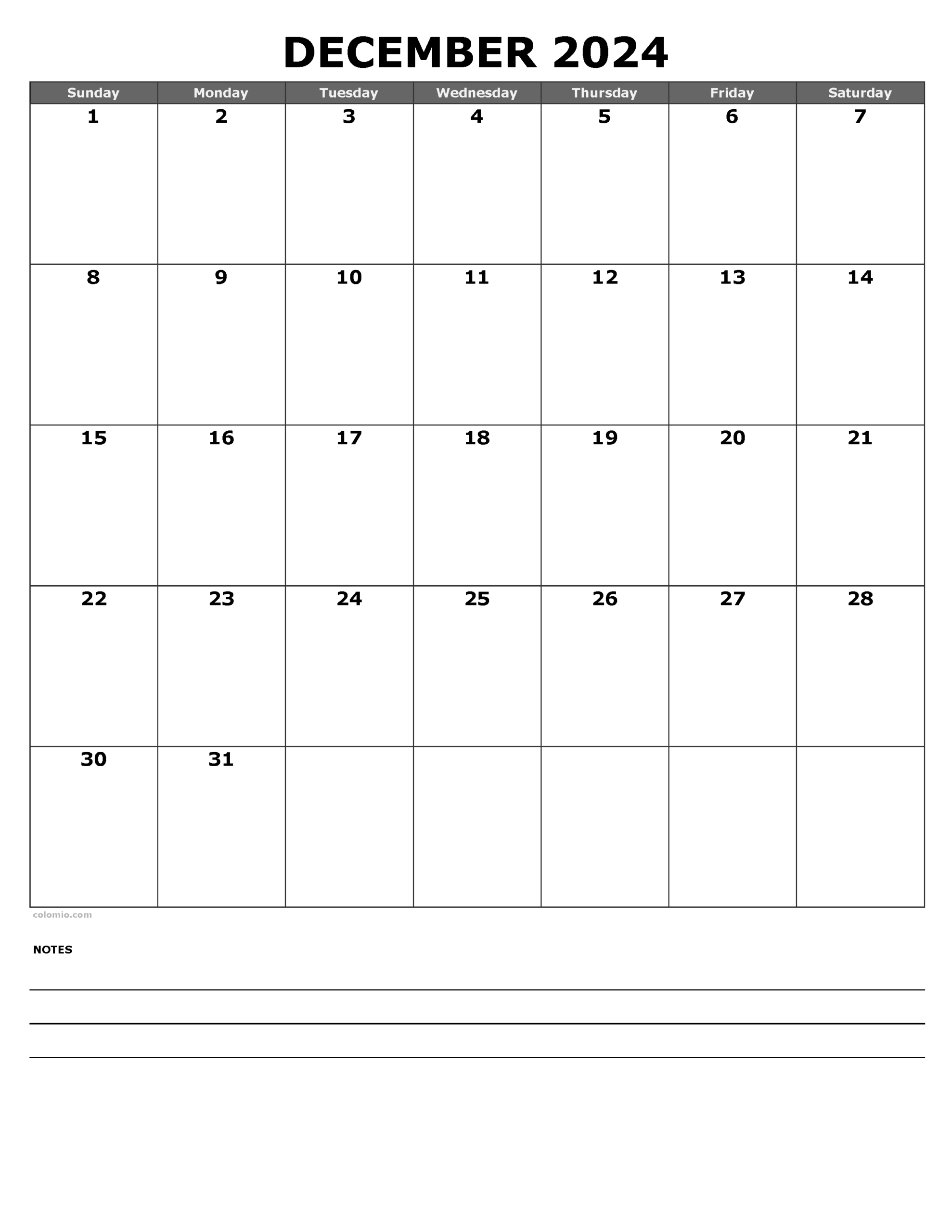 Printable December Calendar Blank