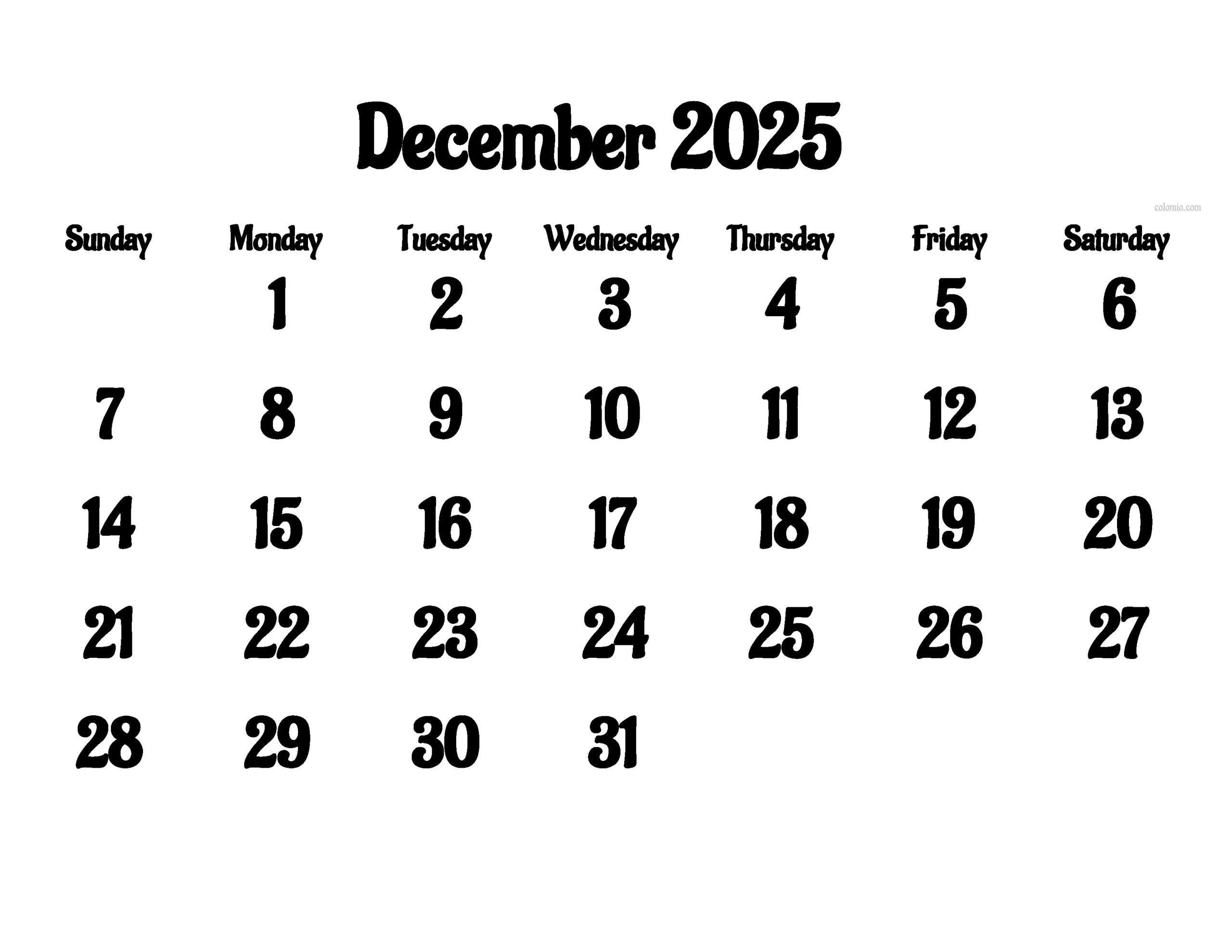 December 2025 Calendar Free Printable PDF XLS And PNG Www 
