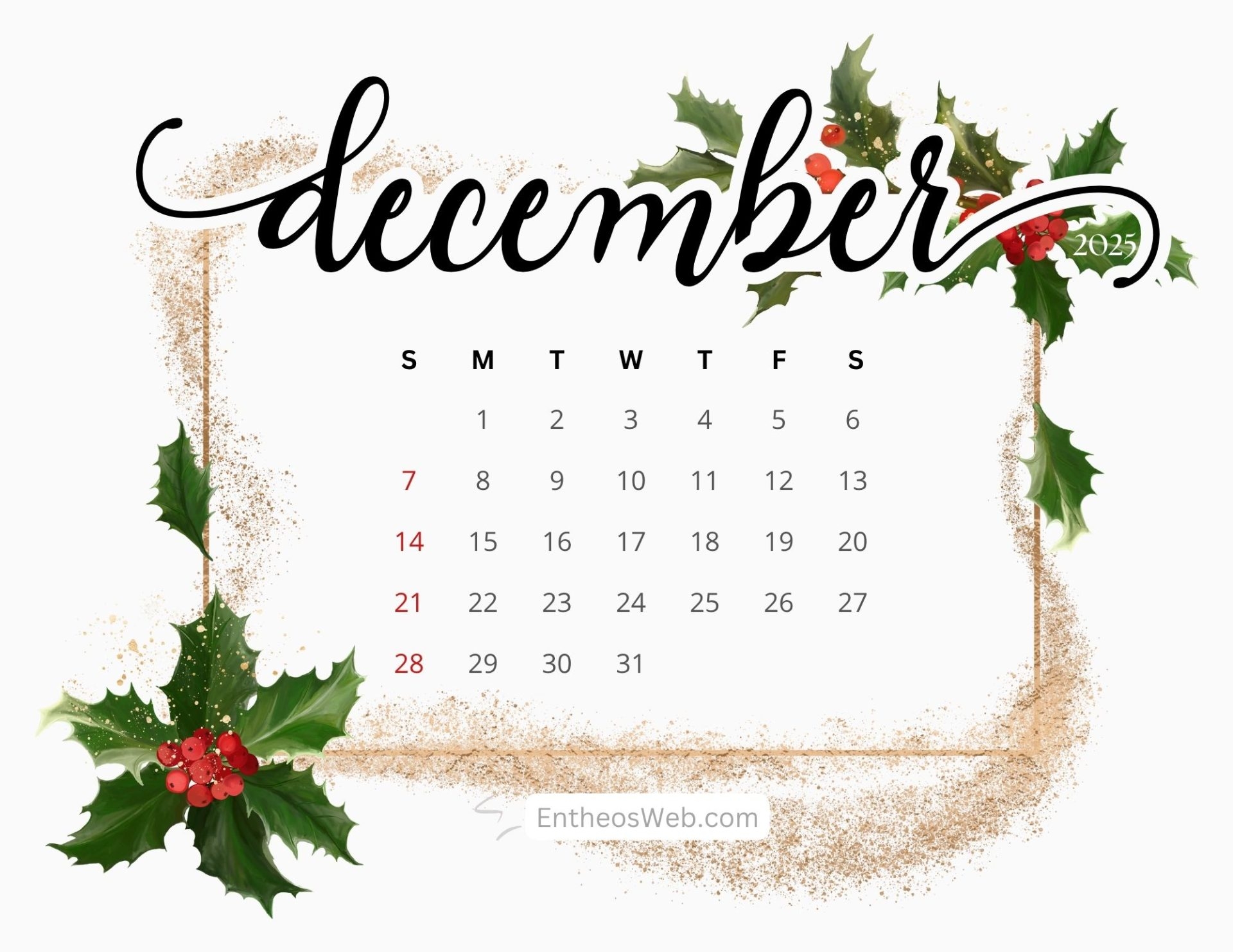 December 2025 Calendar Free Printables EntheosWeb