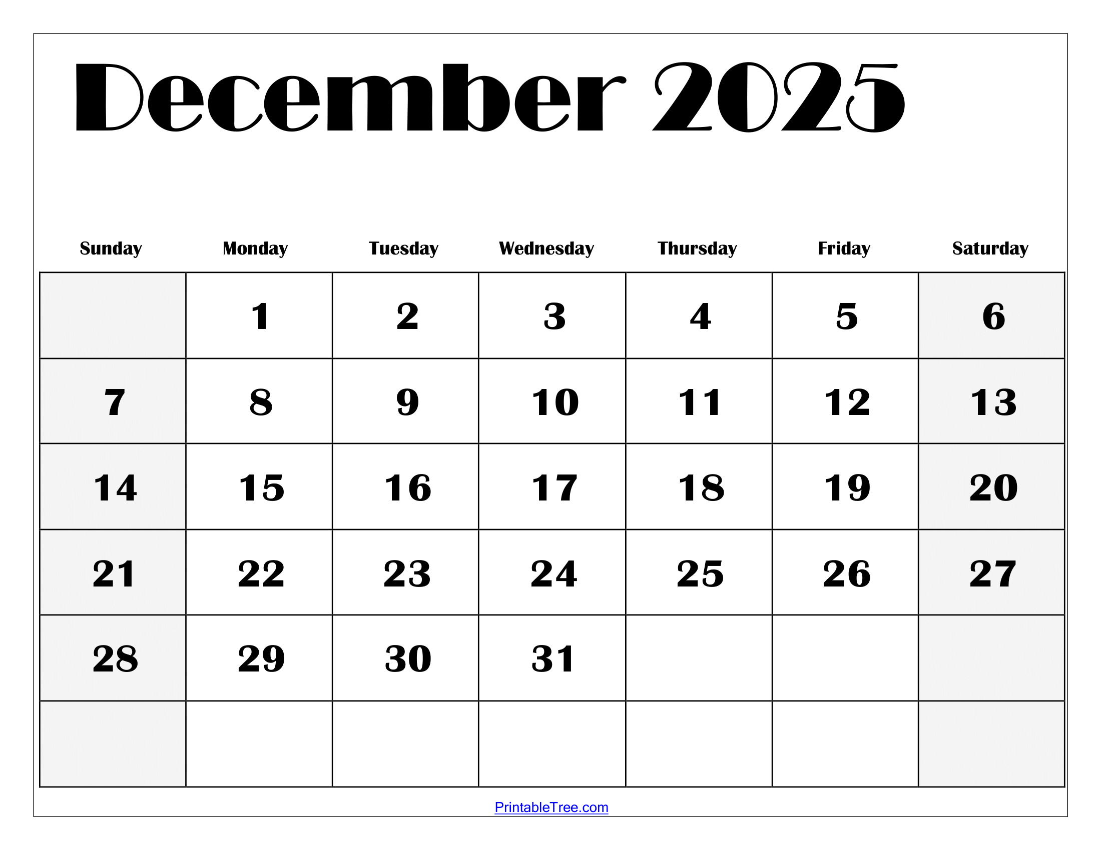 Printable Calendars For December 2025