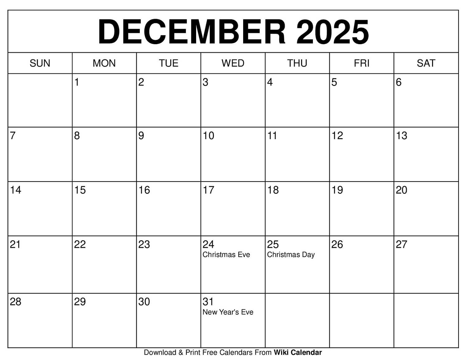 Free Editable December 2025 Printable Calendar