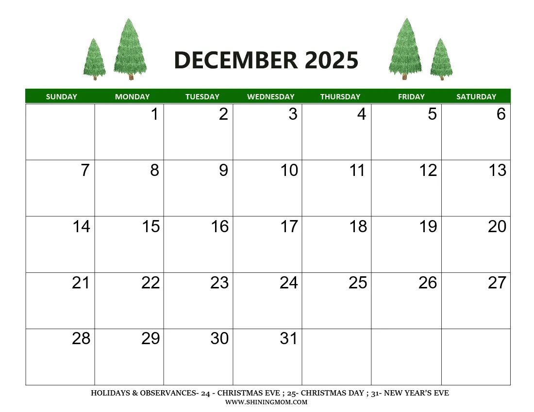 Printable December Free Calendar