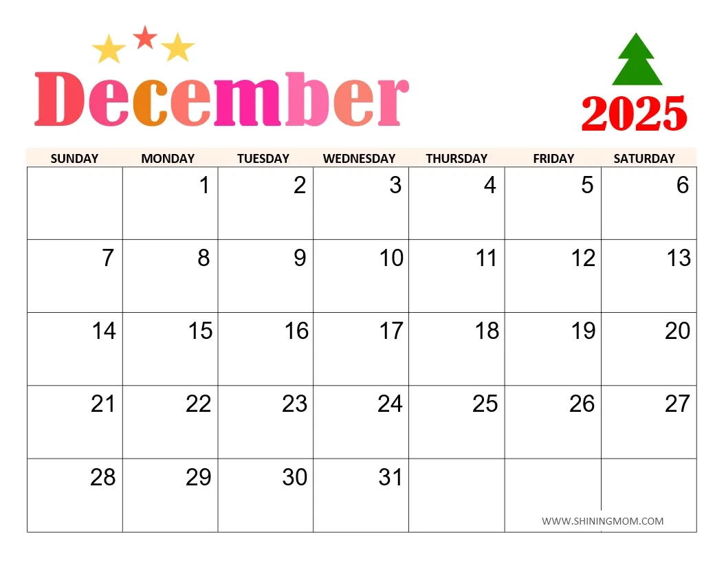 Printable Calendar 2025 December