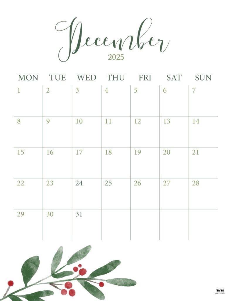 December 2025 Calendar Printable Portrait