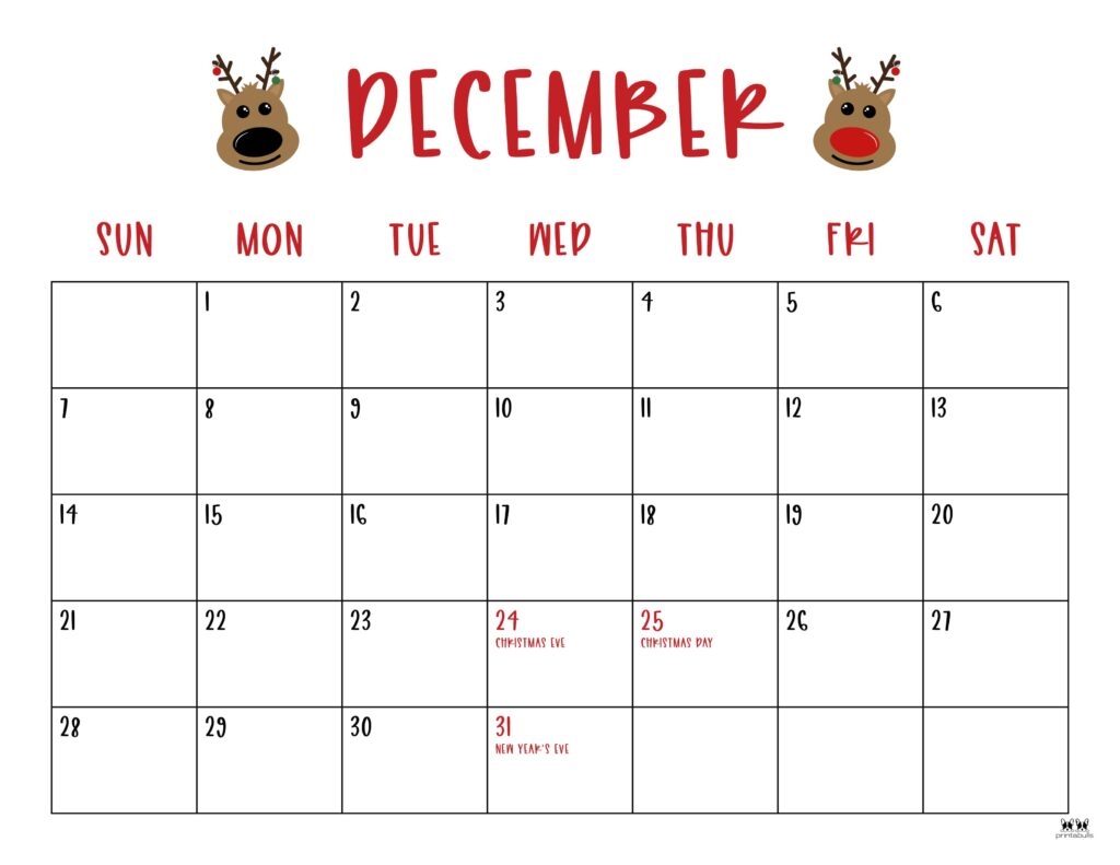 Printable December 2025 Calendar Holiday