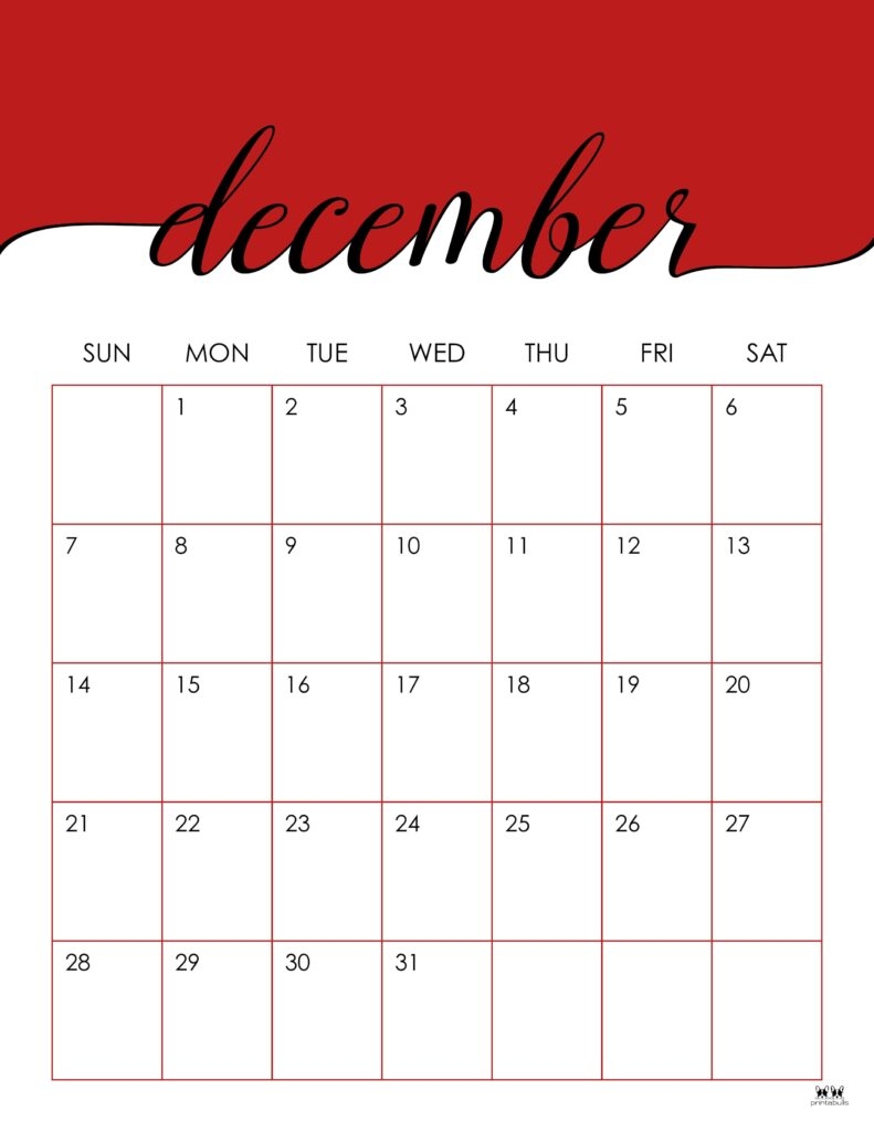 Printable December 2025 Calendar Portrait
